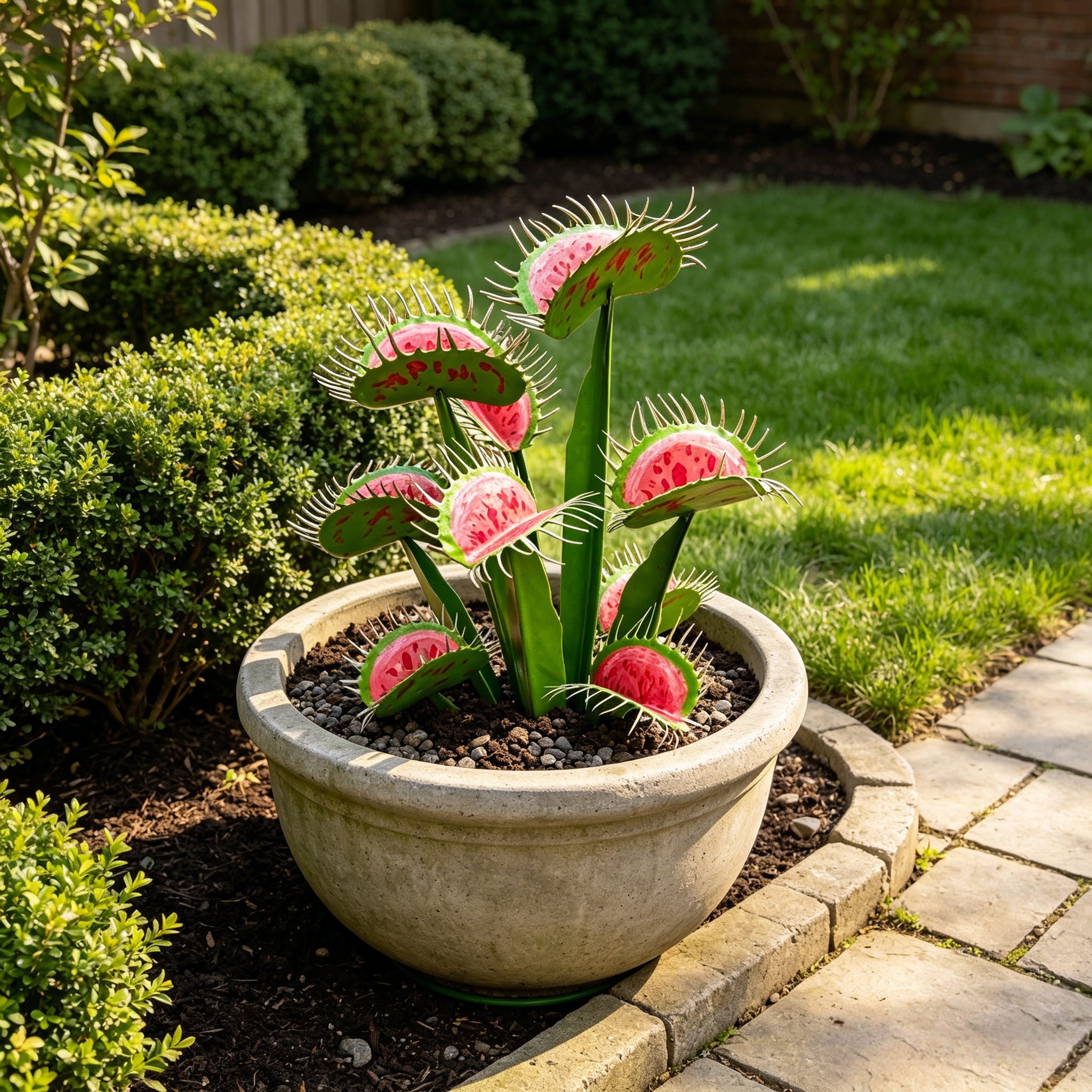 Metal Handpainted Venus Flytrap Garden Sculpture