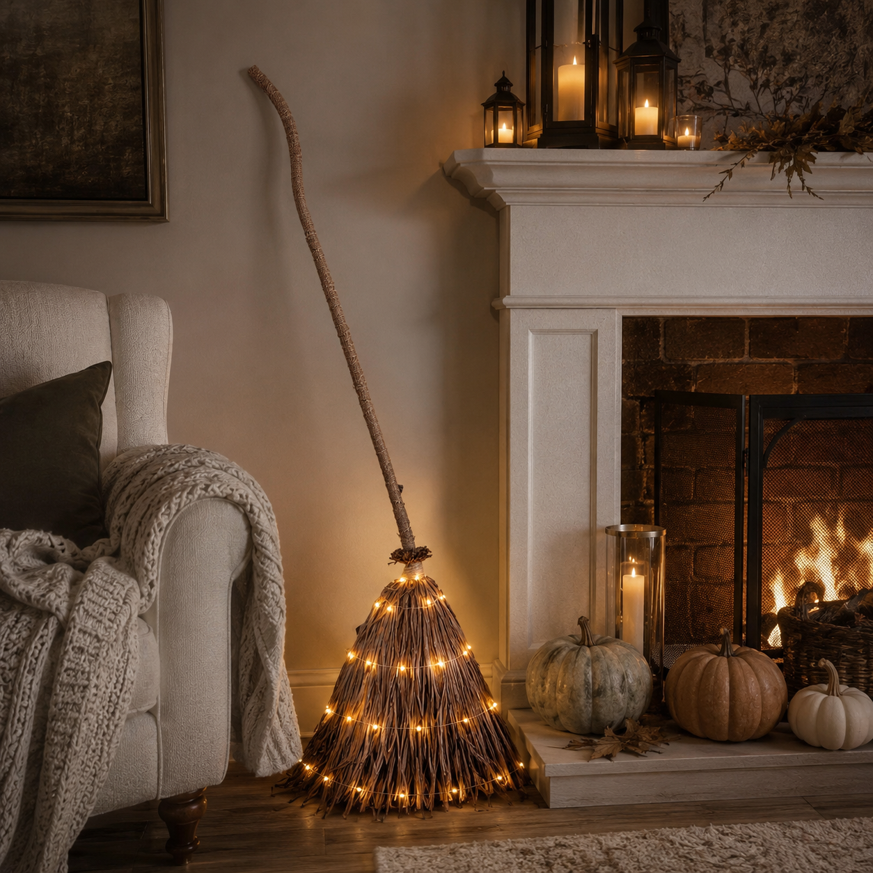 Light-Up Witch’s Broom Halloween Decor