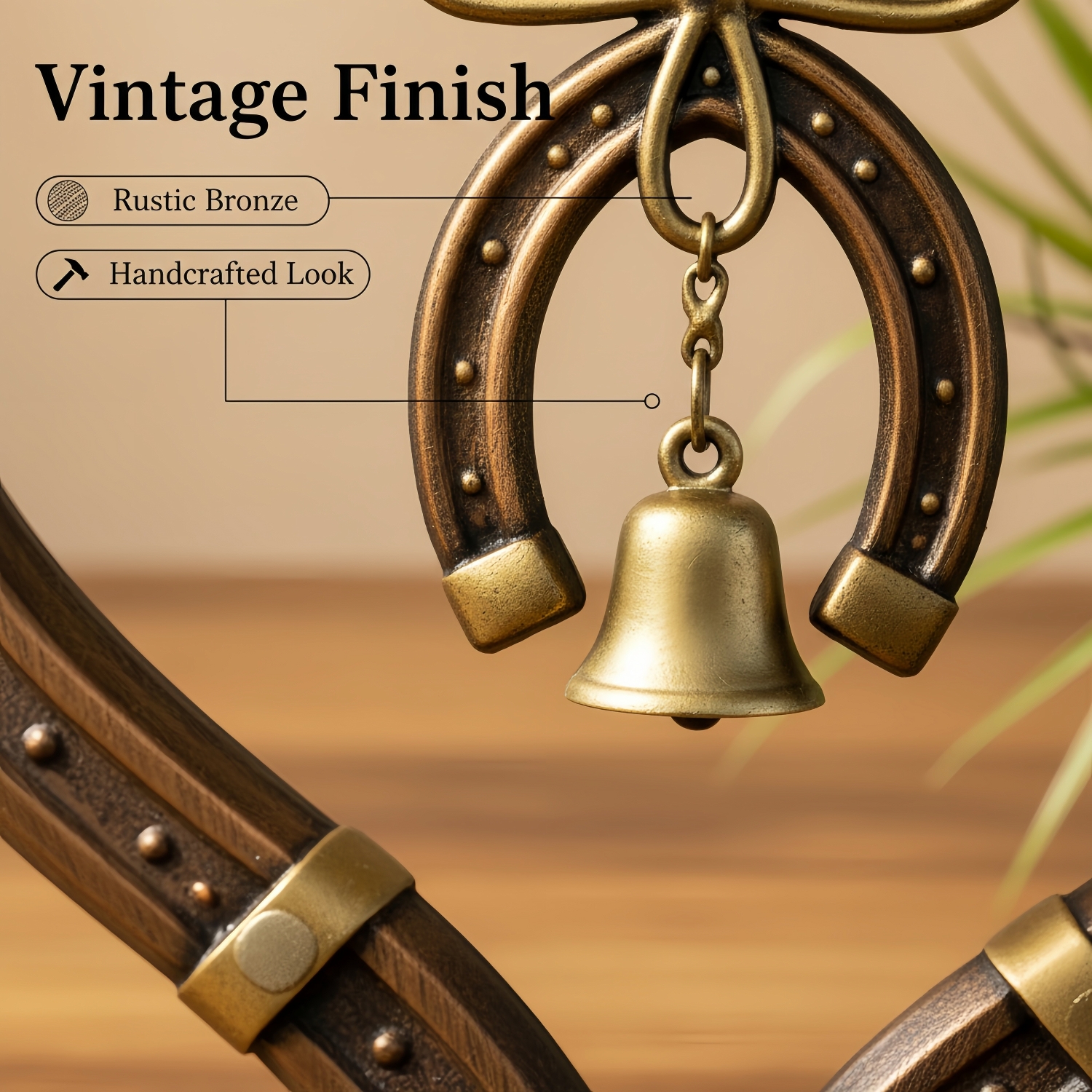 Handcrafted Horseshoe Heart Metal Garden Stake with Lucky Bell