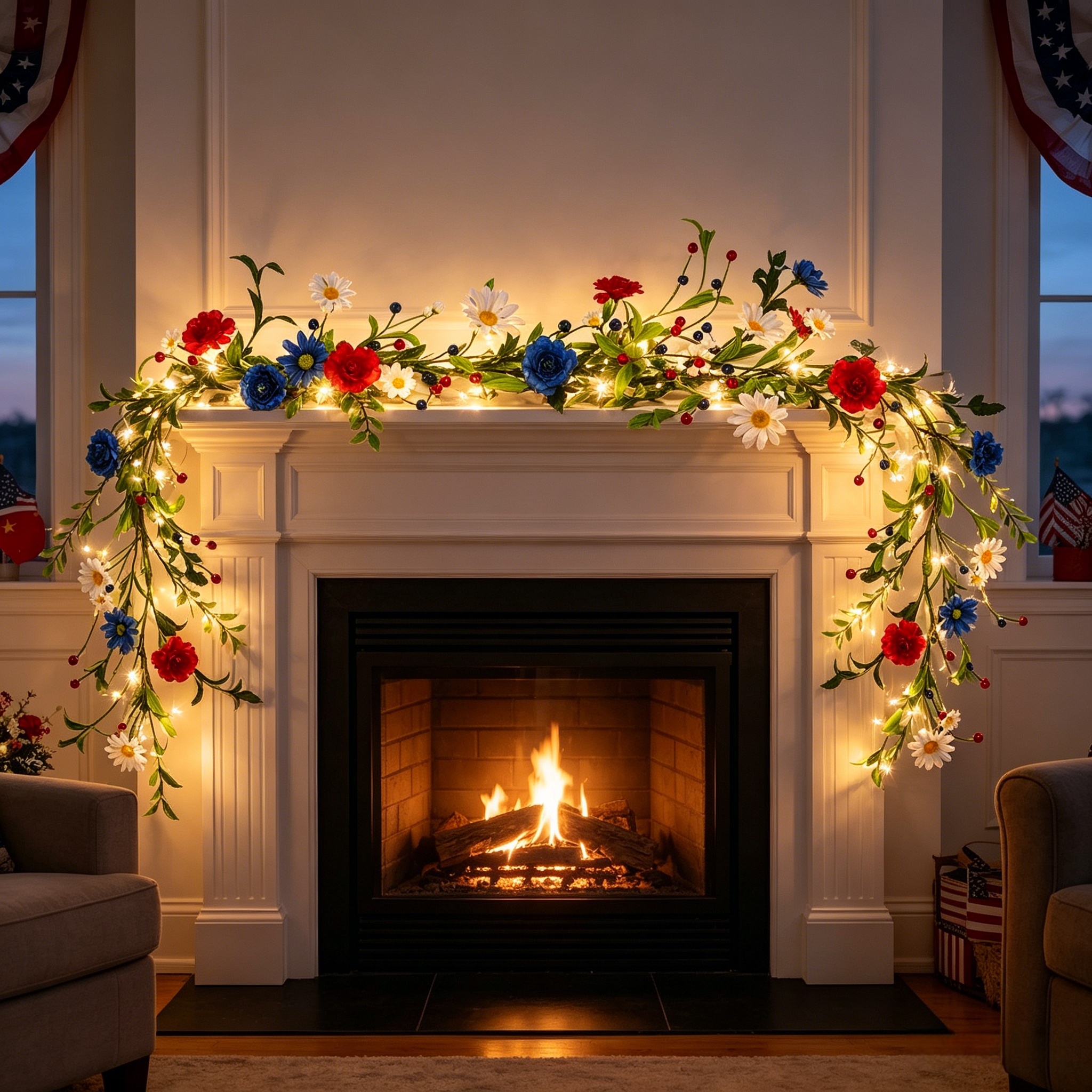 6FT Pre-Lit Patriotic Floral Garland