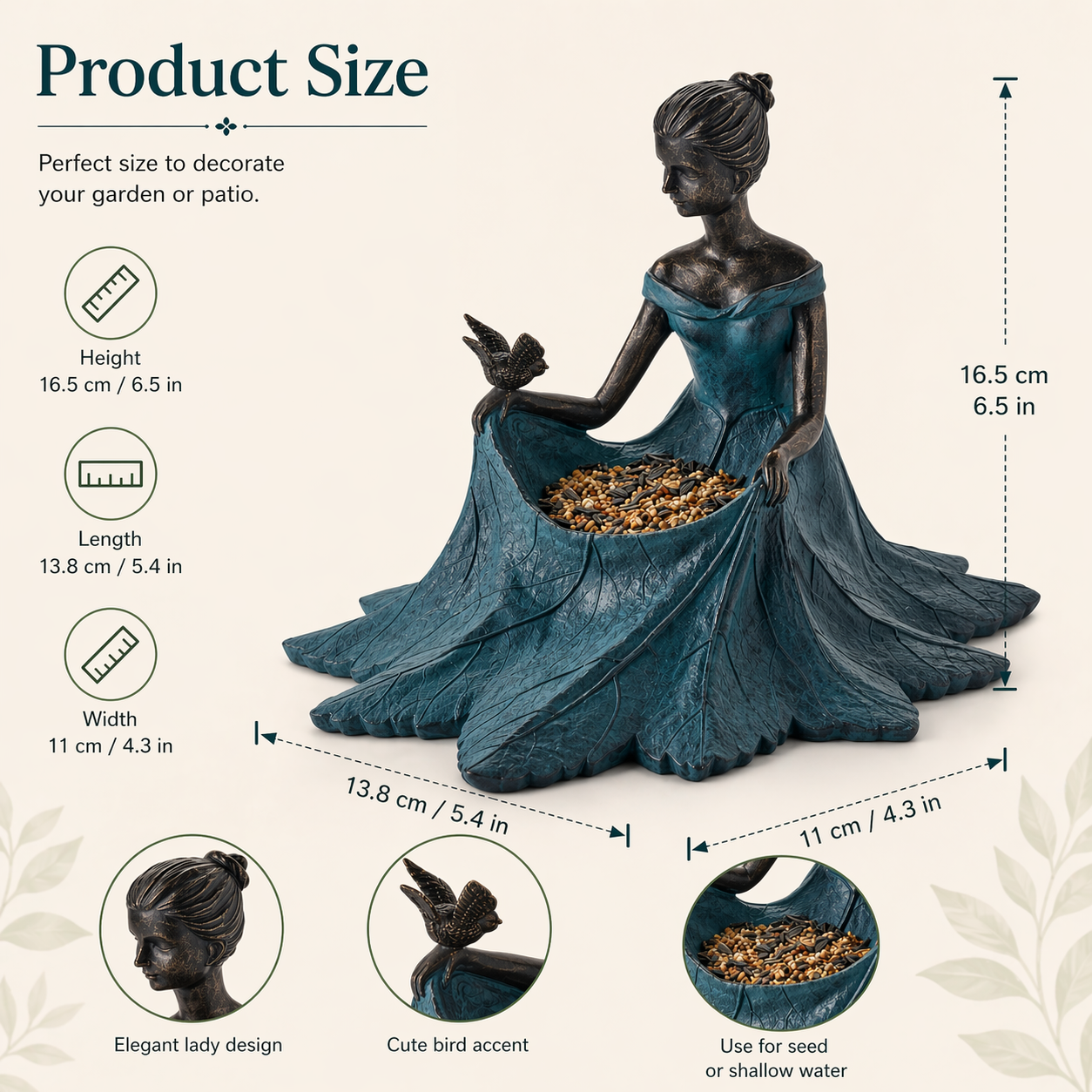 Elegant Lady Garden Bird Feeder Statue with Seed Bowl
