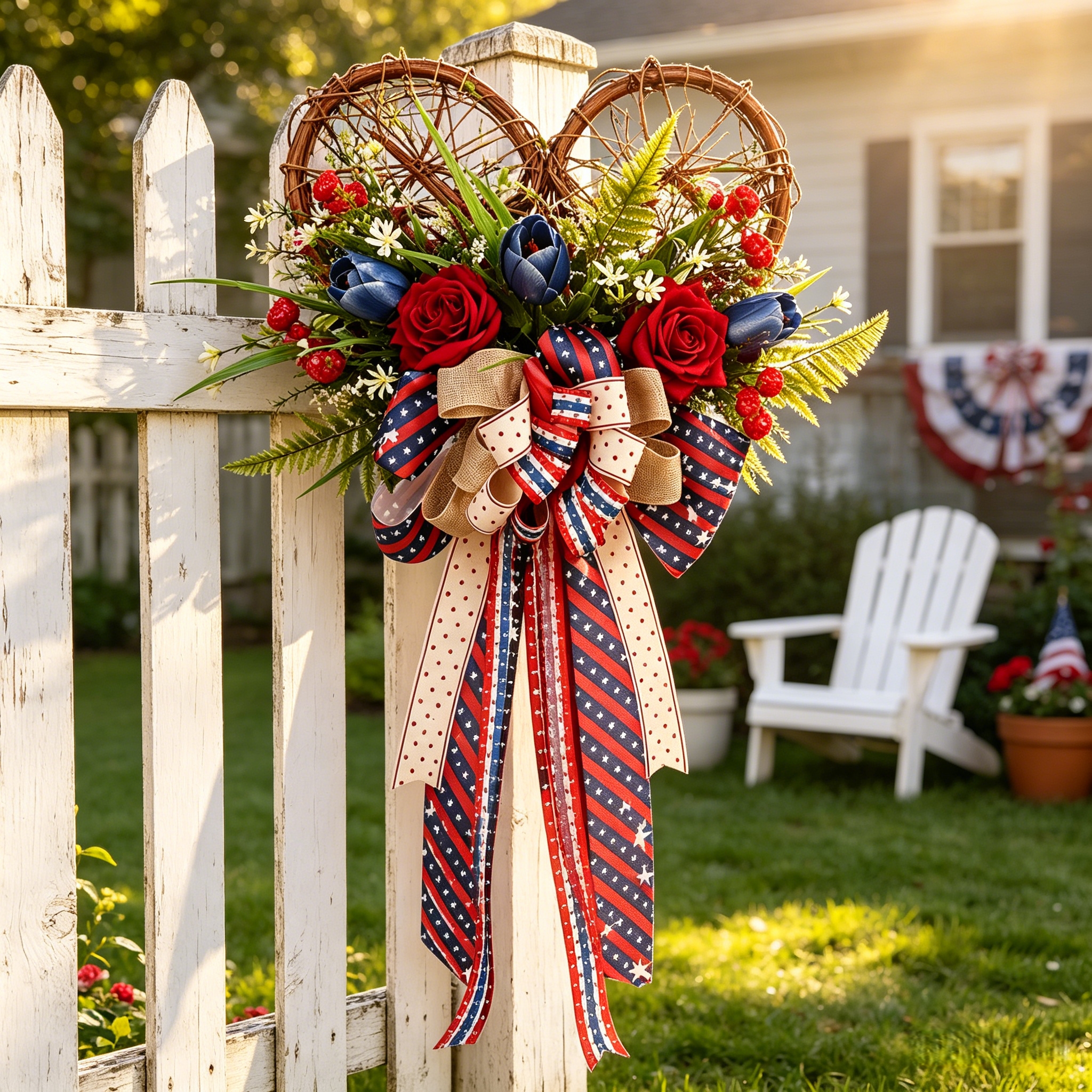 24 Inch Patriotic Heart Wreath for Front Door