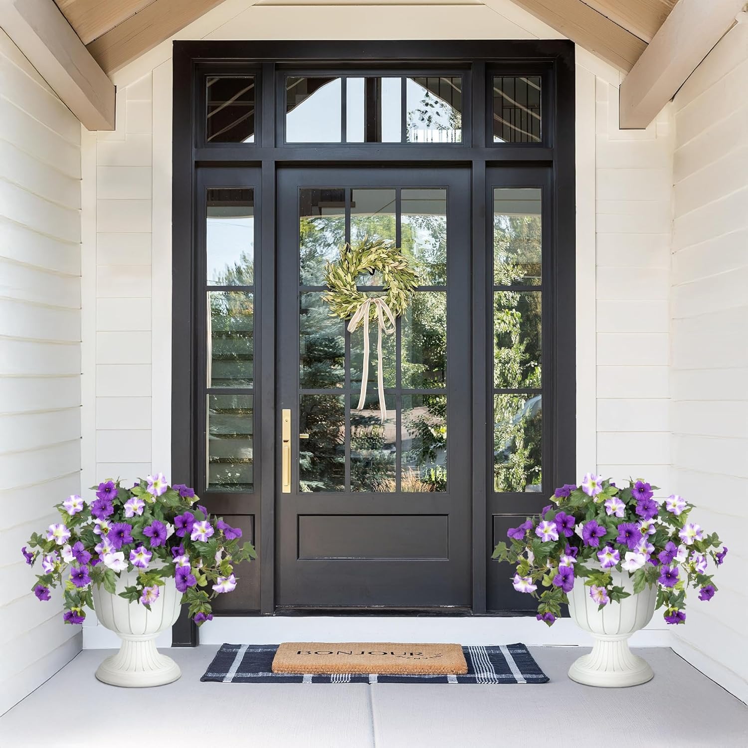 Artificial Petunia Flowers Outdoor UV Resistant – Faux Hanging Flower Arrangement, Realistic Silk Petunias for Porch, Patio, Garden, Balcony Decor