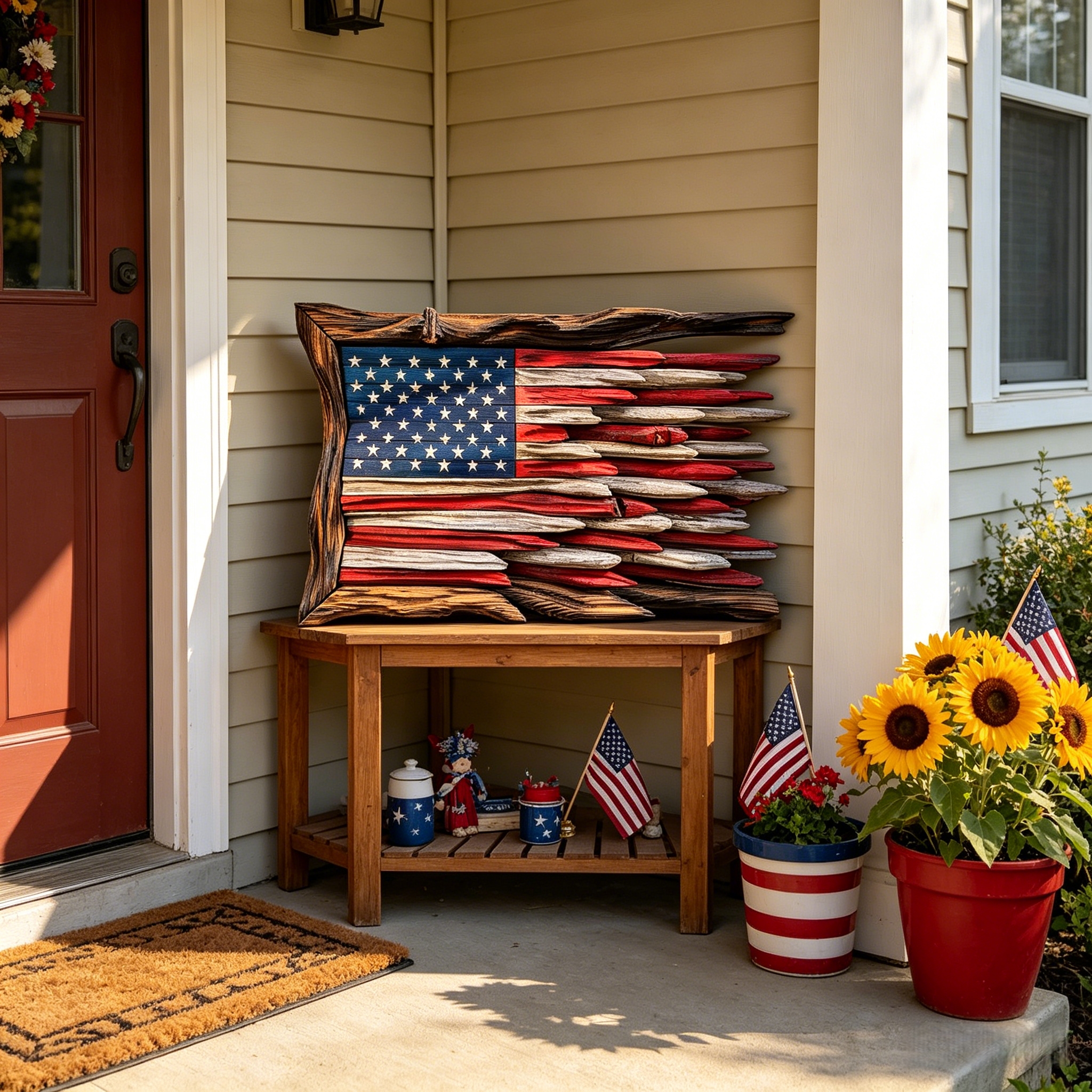 Handcrafted 3D Wooden American Flag Wall Decor