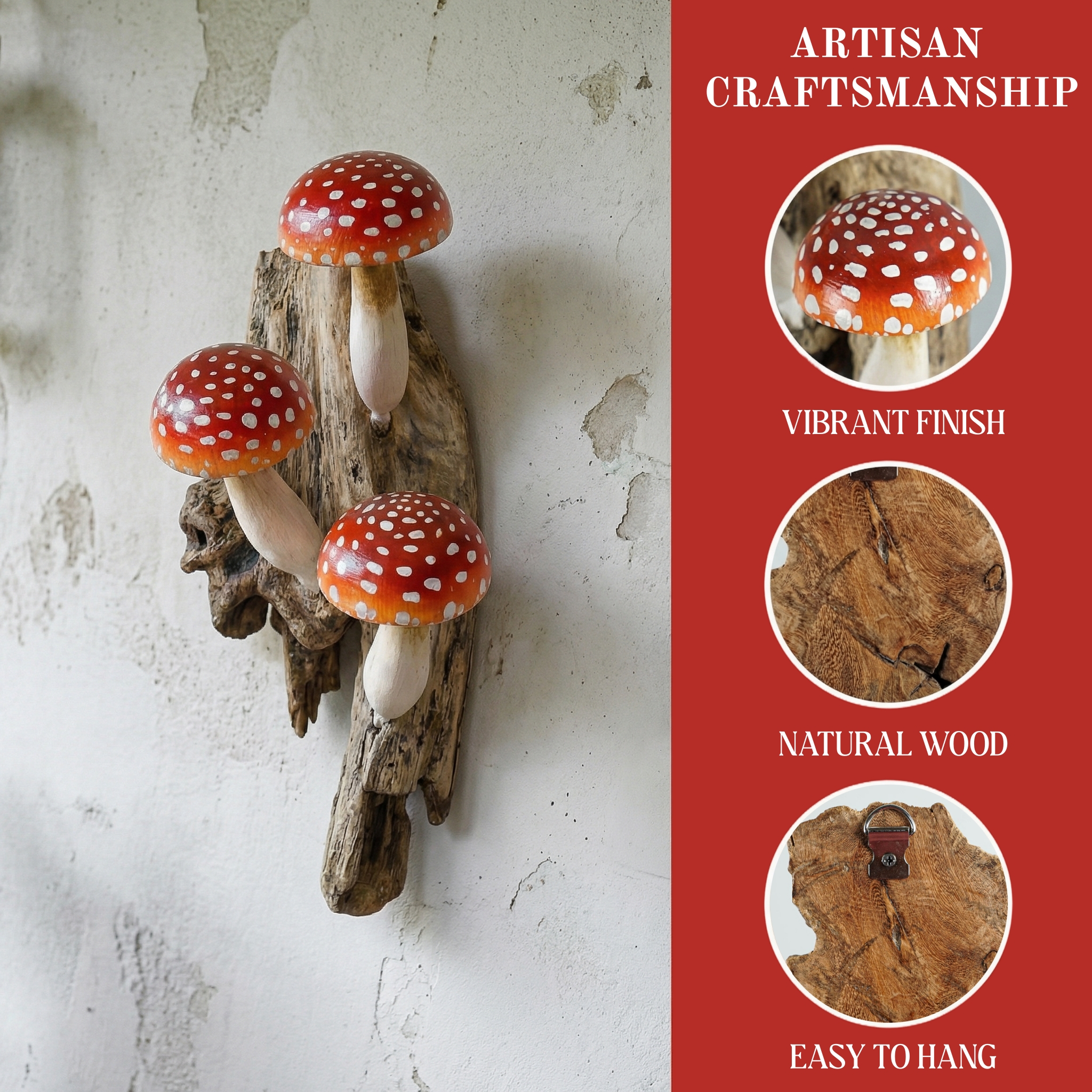 Red Hanging Mushroom Sculpture Wall Art
