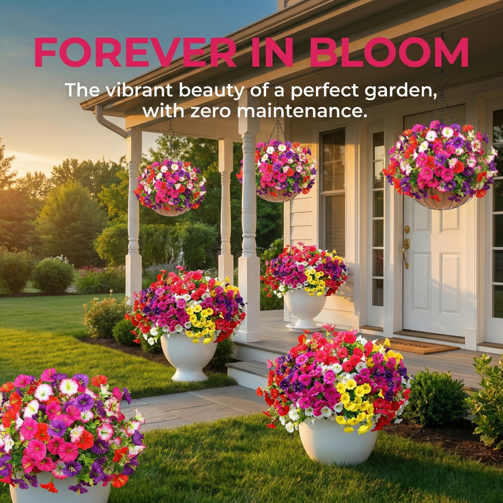 Artificial UV Resistant Eucalyptus Petunia Flowers