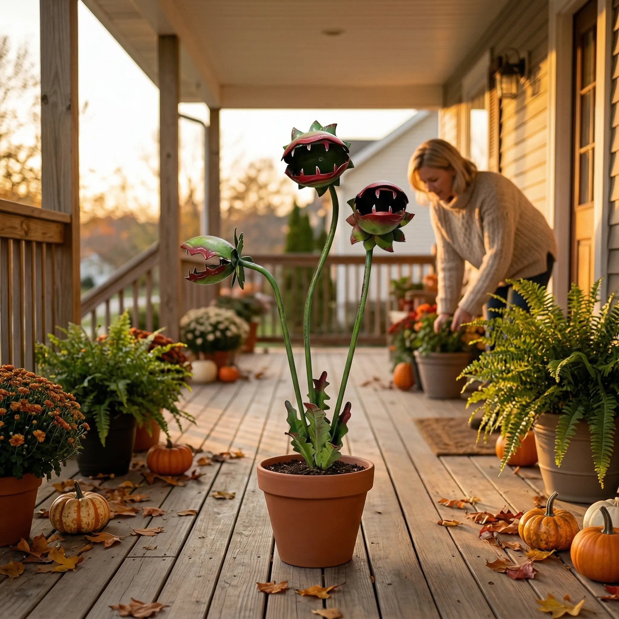 Whimsical Metal Carnivorous Plant Garden Stake for Outdoor Decor
