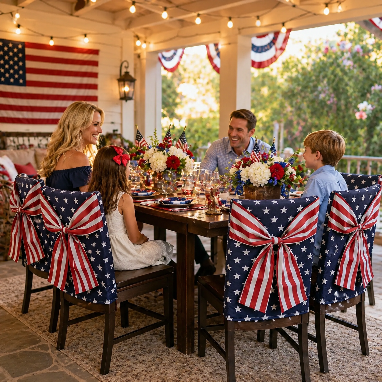 Independence Day Chair Covers with Patriotic Bow