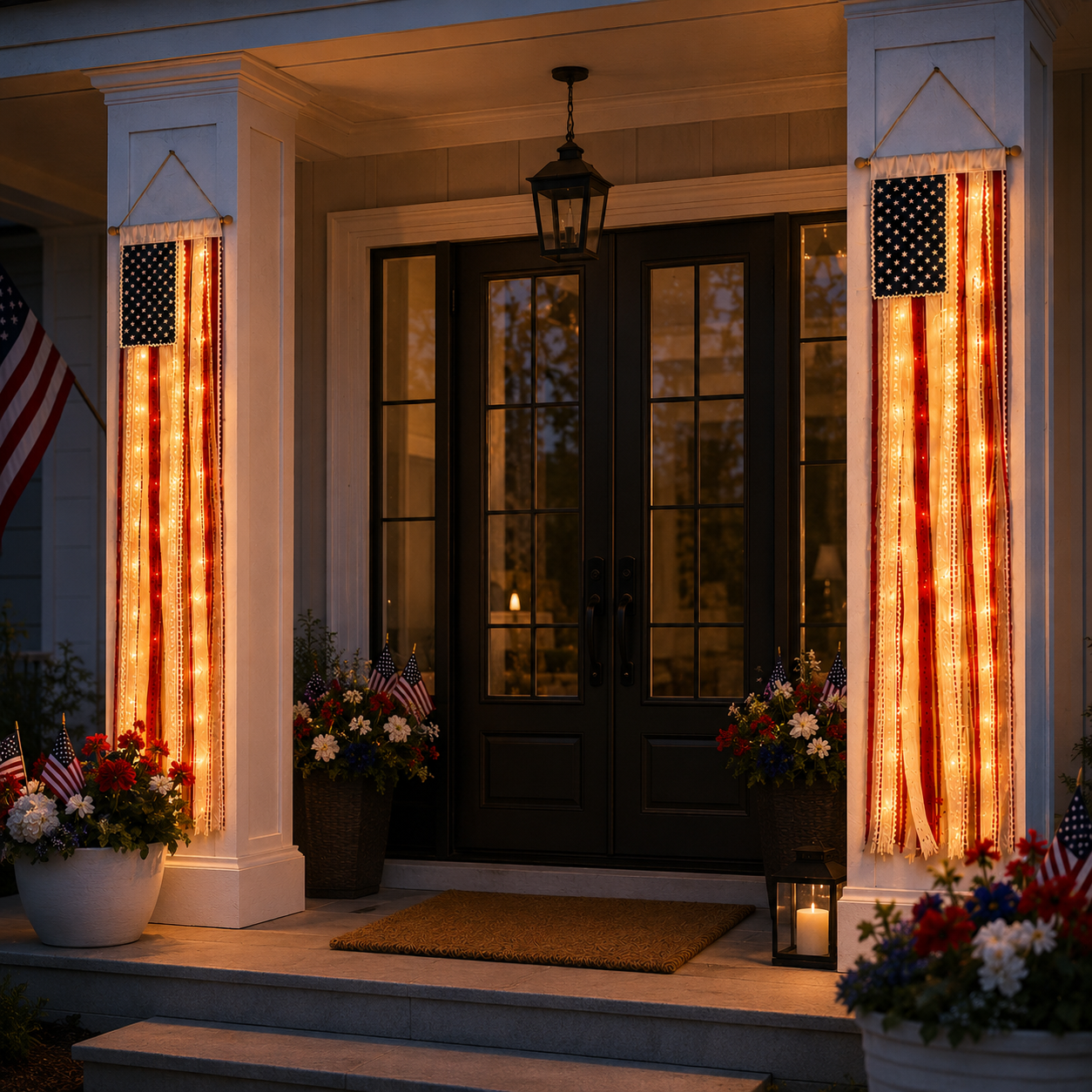 Lighted Rag Patriotic Porch Banner