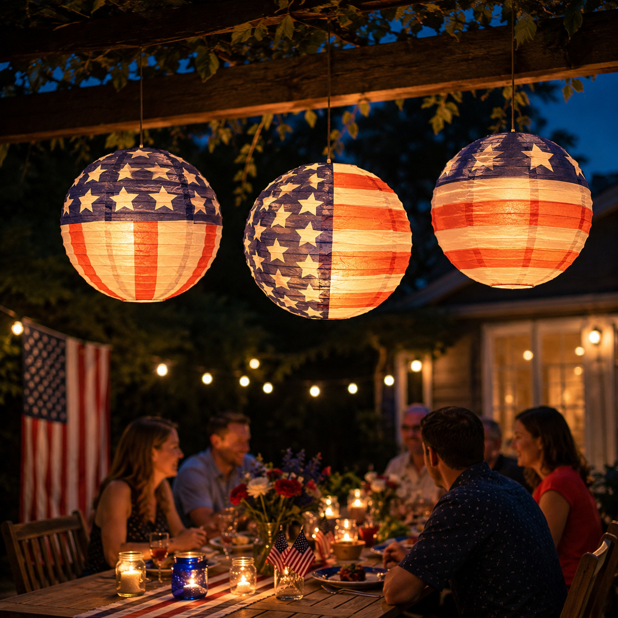 American Flag Solar Paper Lanterns with LED Bulbs