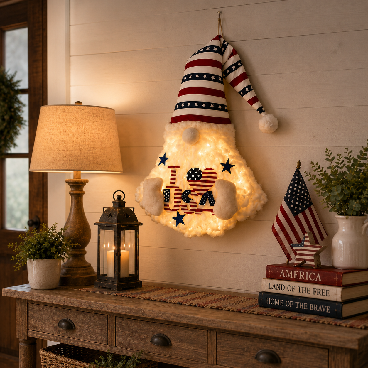 24" Lighted Patriotic Gnome Front Door Decor