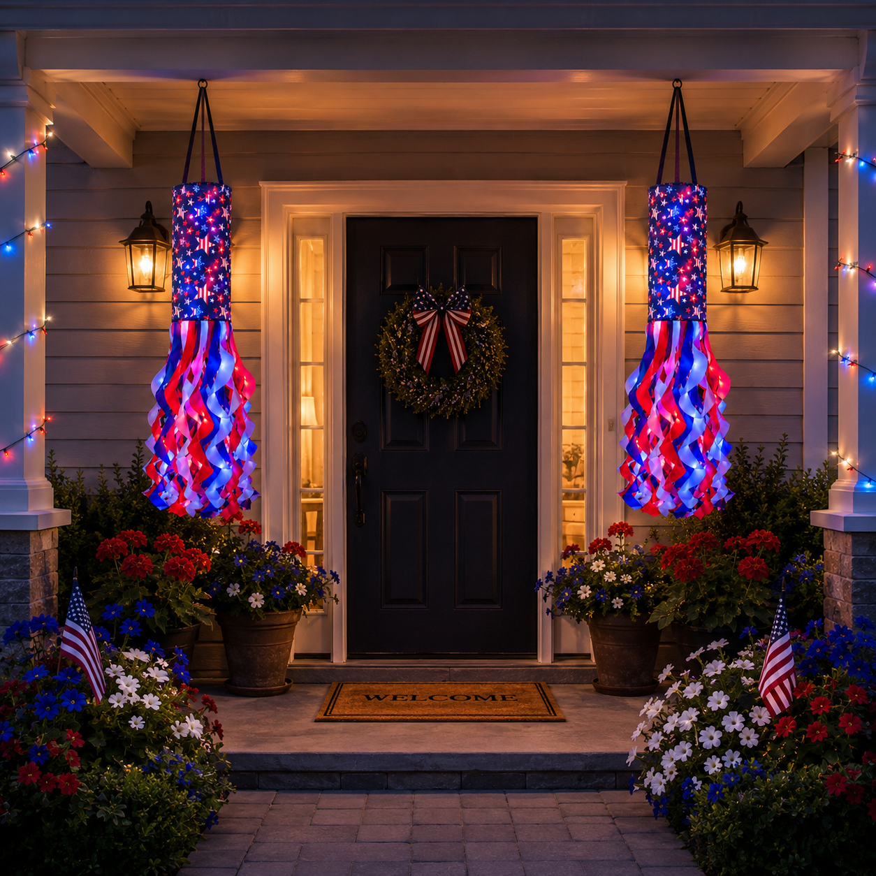 Lighted Patriotic Hanging Windsock