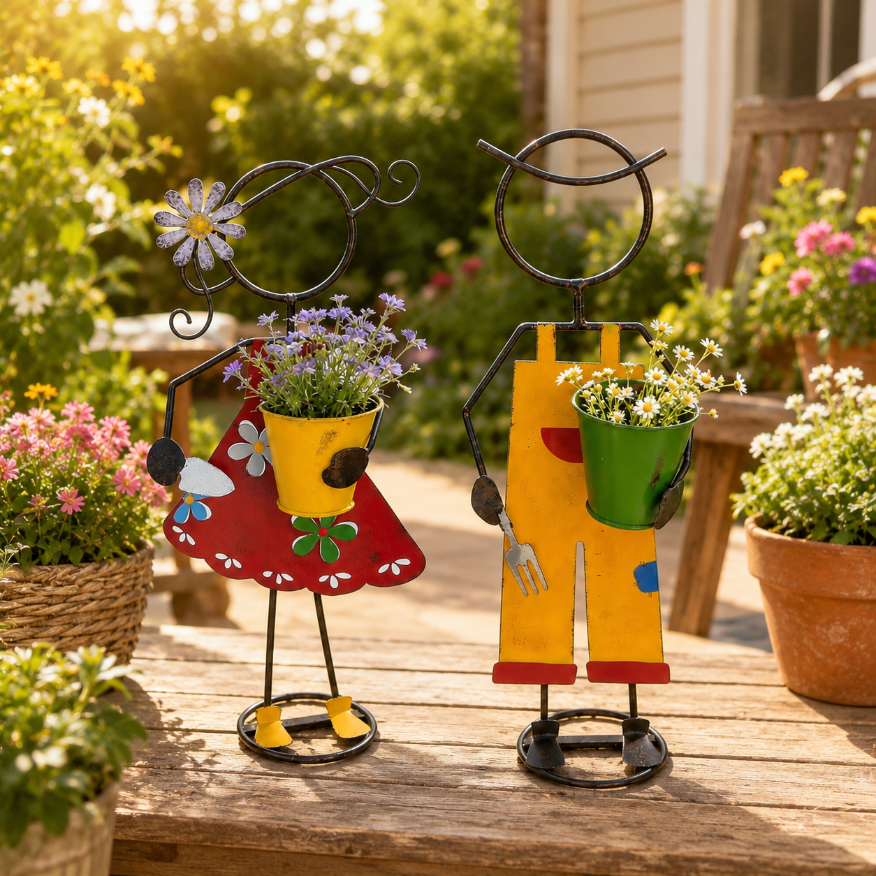 Cute Metal Garden Planter Statue