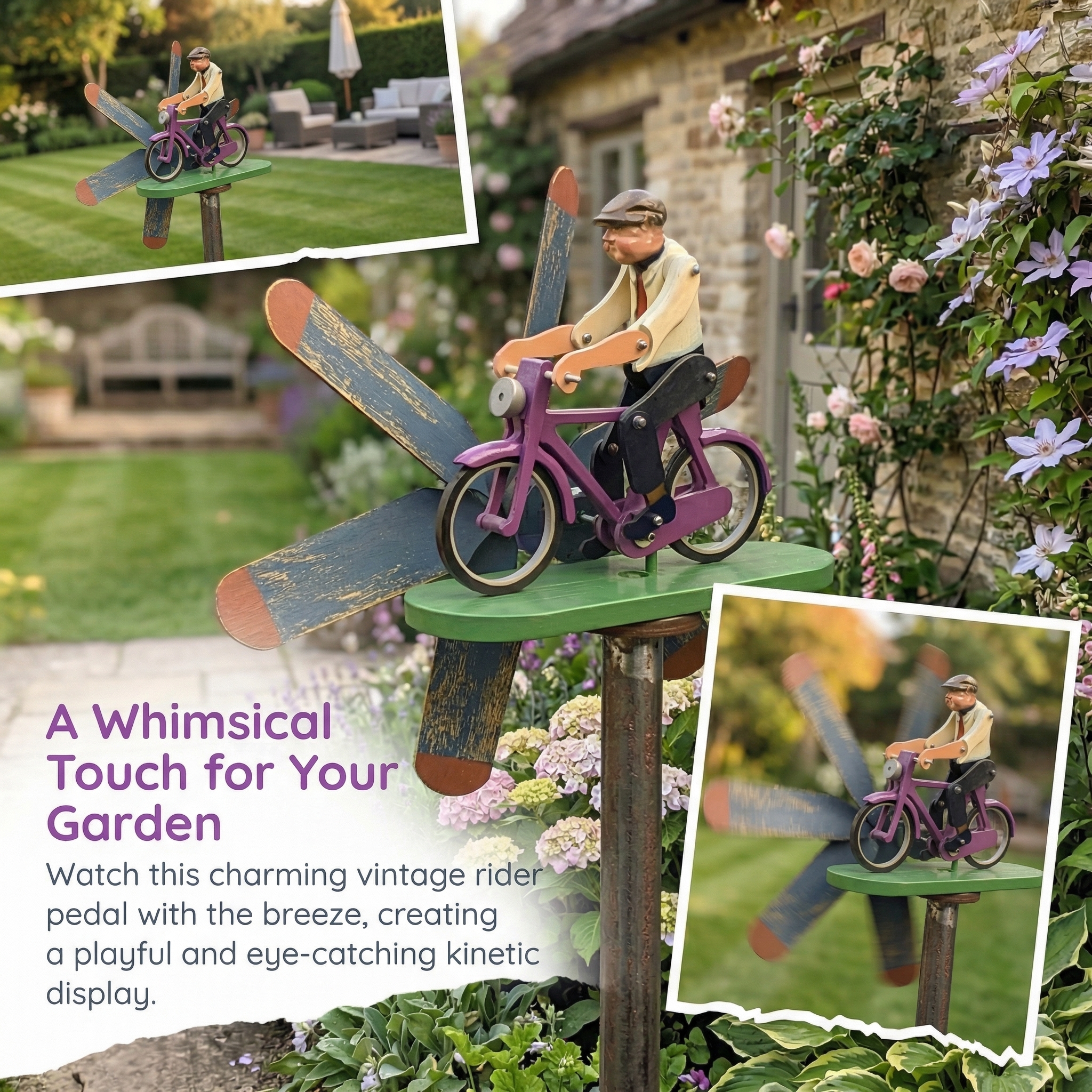 Vintage Bicycle Rider Wind Spinner Garden Stake