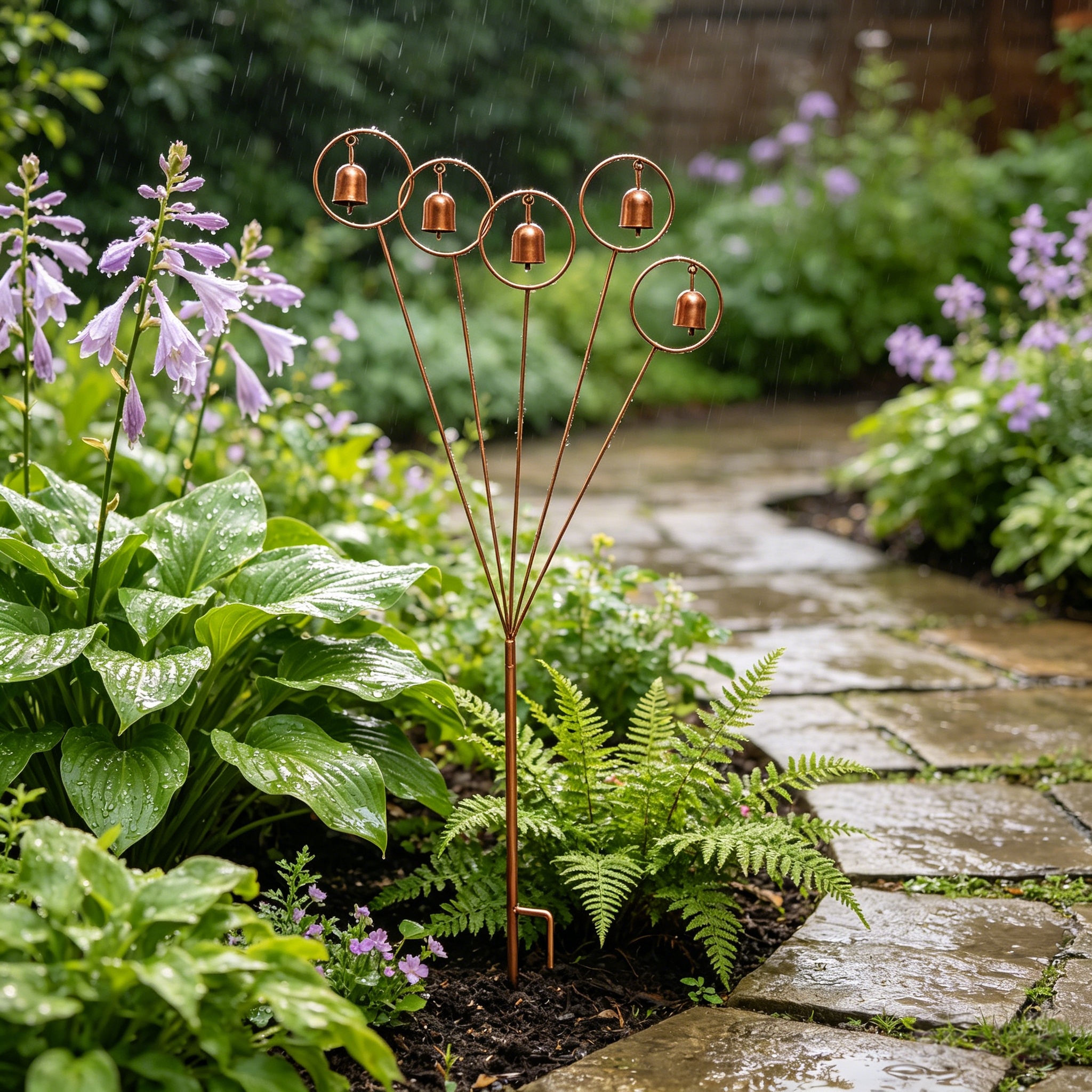 Vintage Copper Wind-Swaying Five Bell Garden Stake