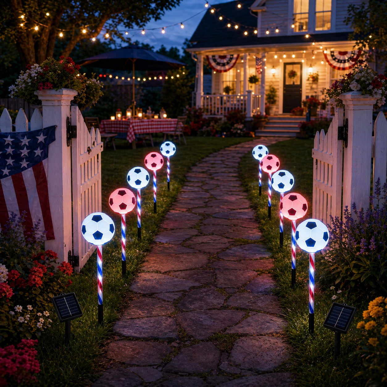 4th of July Outdoor Solar Soccer Pathway Lights