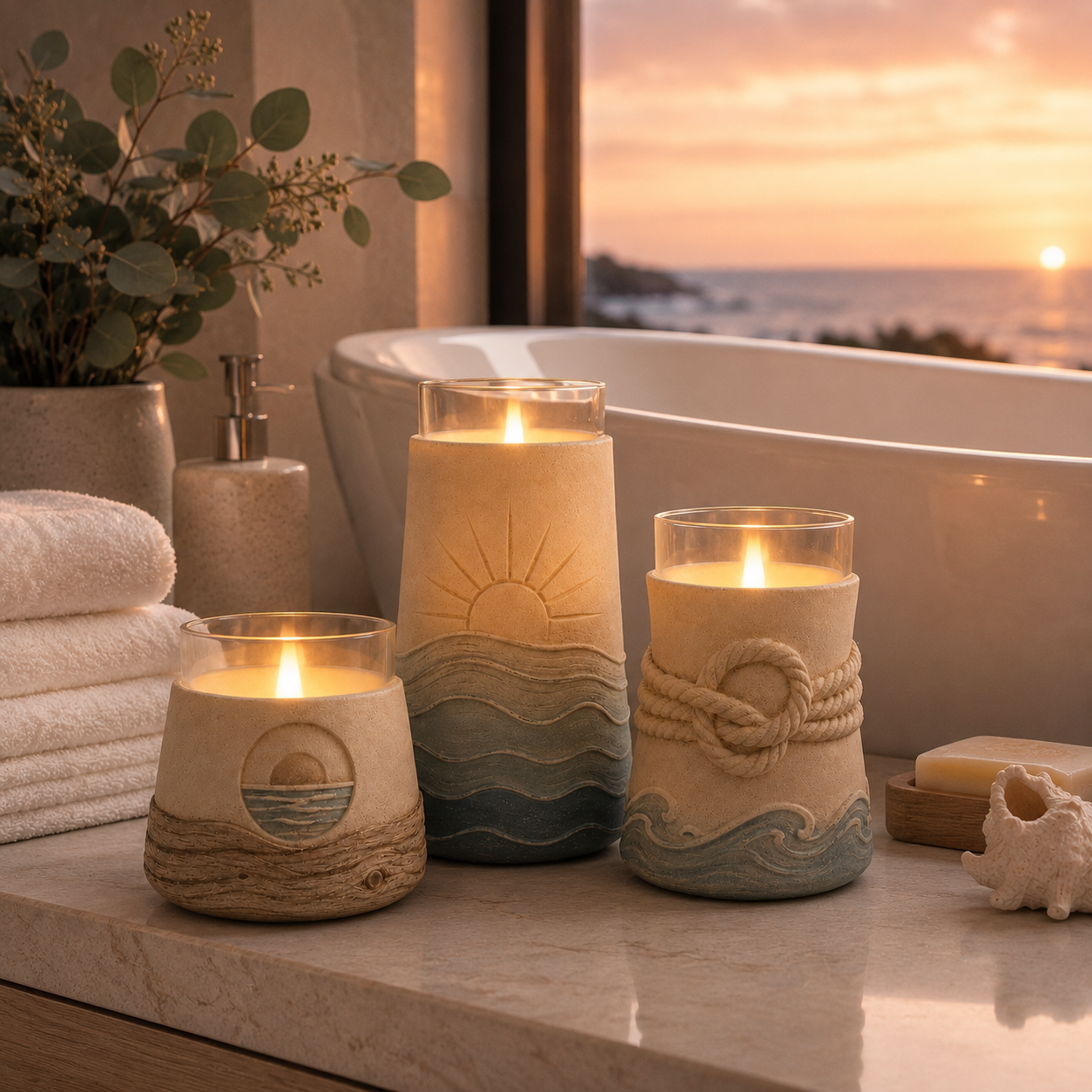 Set of 3 Coastal Flameless Candle Holders