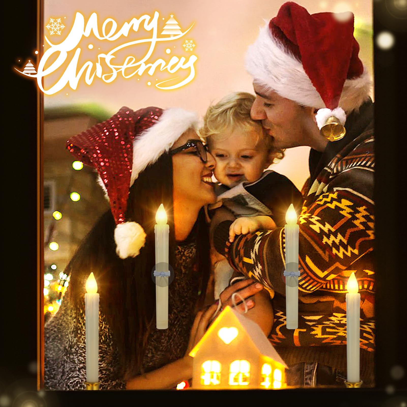 6 Pcs Christmas Flameless Flickering Candles with Timer, Removable Candlestick, Suction Cup