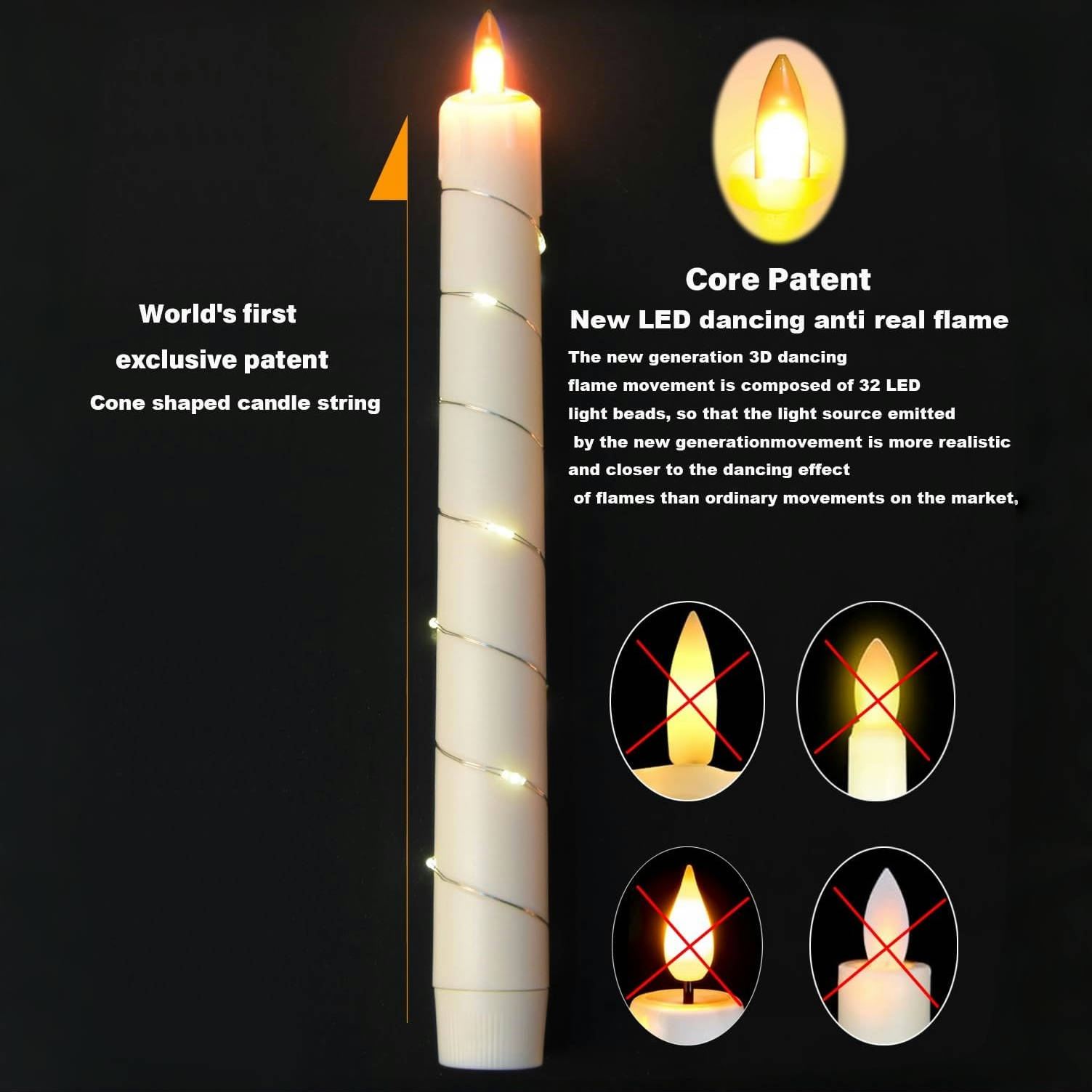 3 Pcs LED flameless Candle With Embedded Star Light String