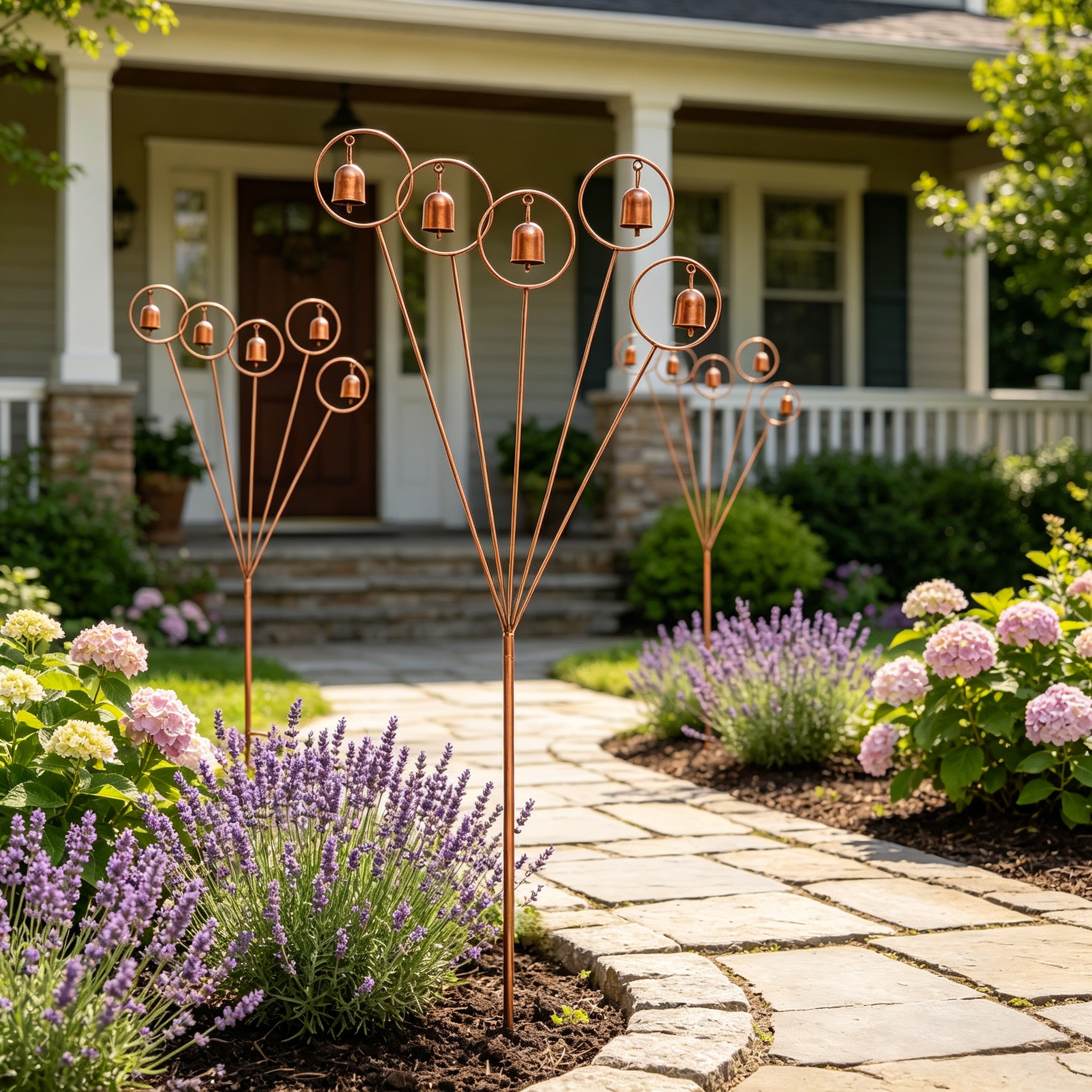 Vintage Copper Wind-Swaying Five Bell Garden Stake
