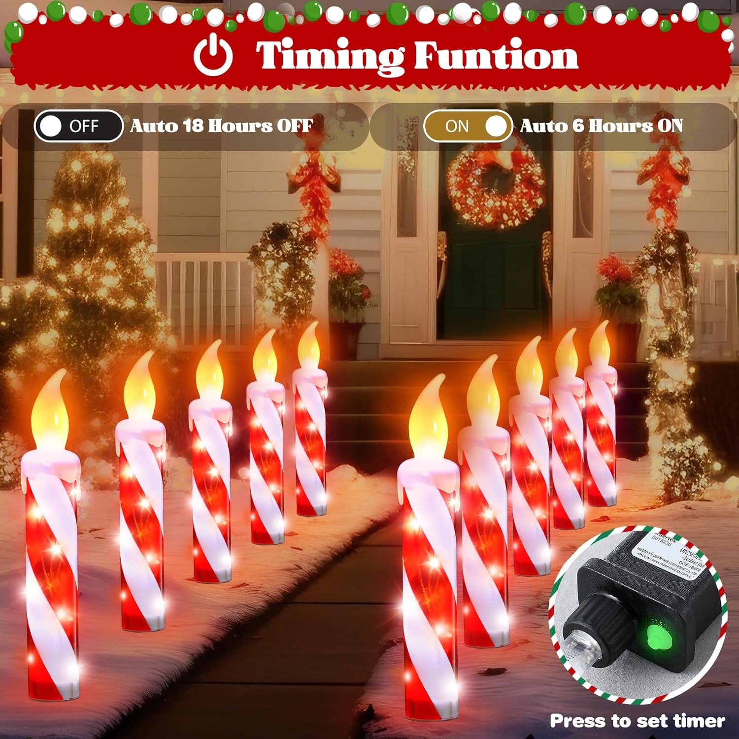 Christmas Candy Cane Candle Pathway Lights