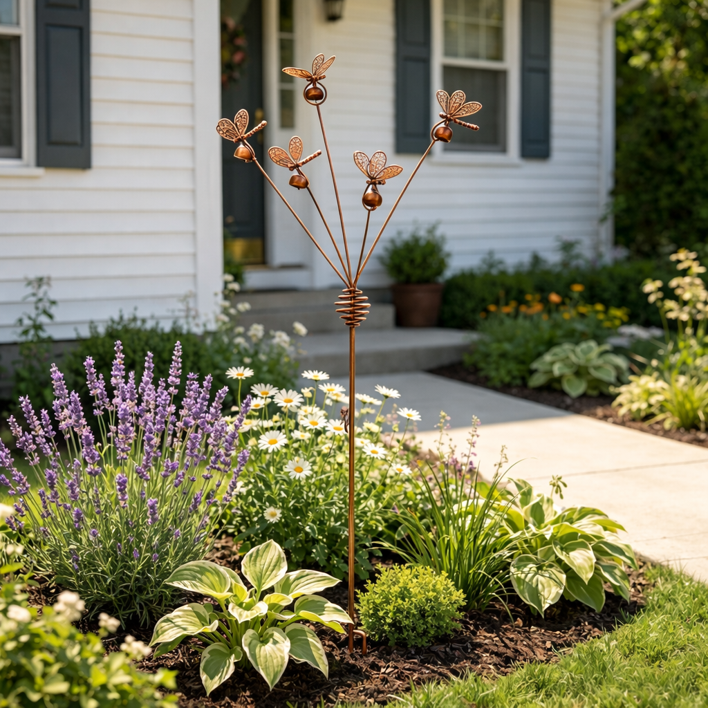 Dragonflies and Bells Garden Stake