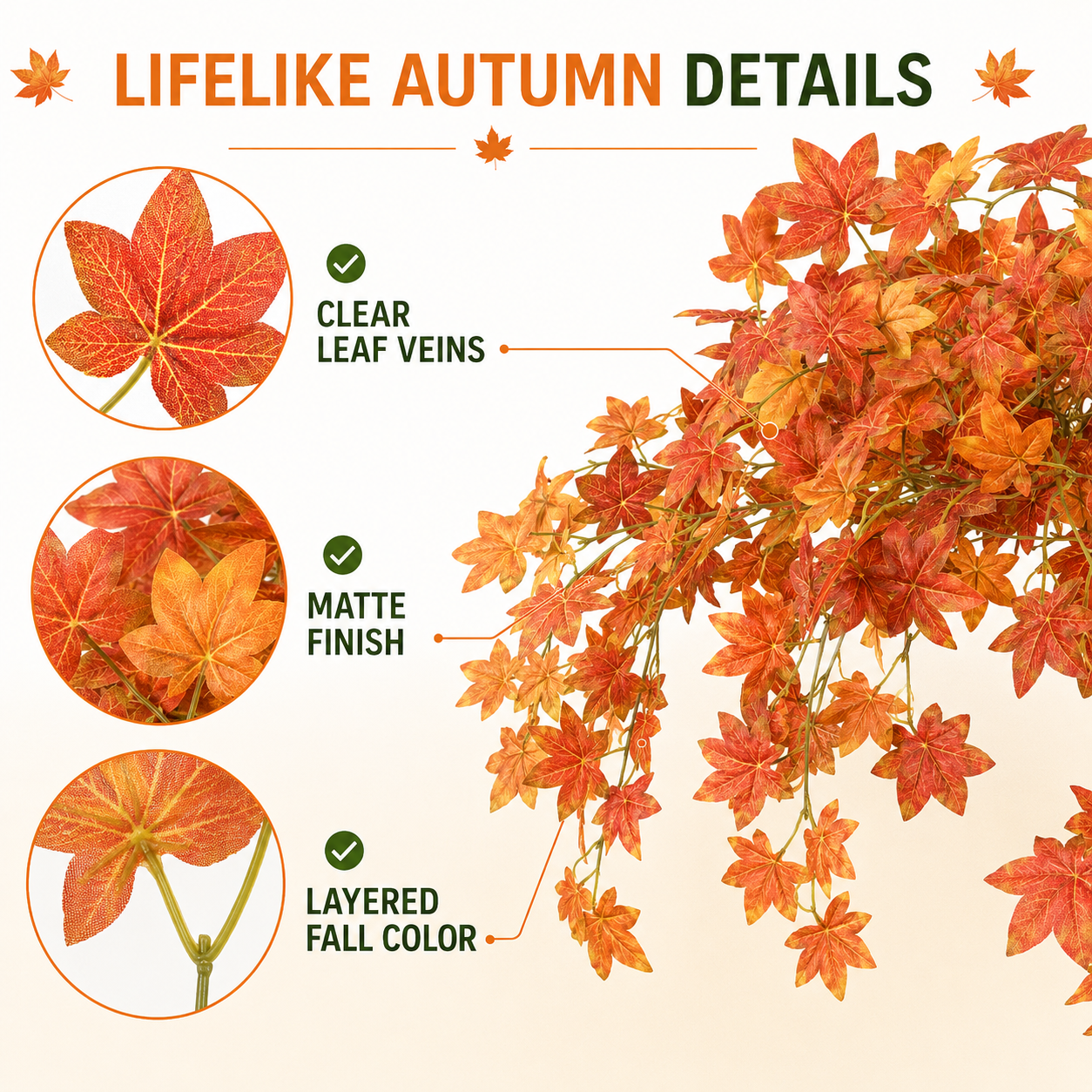 Artificial Cascading Maple Leaf Bush for Fall Outdoor Decor
