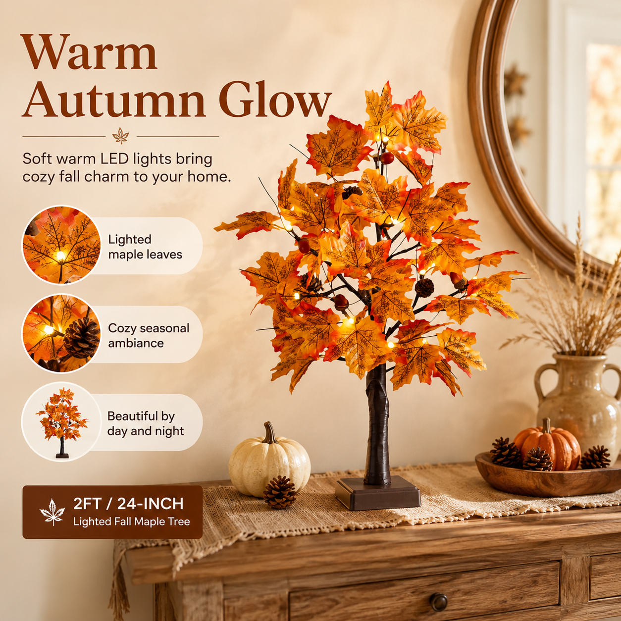 Pre-Lit Fall Maple Tree Tabletop Decor