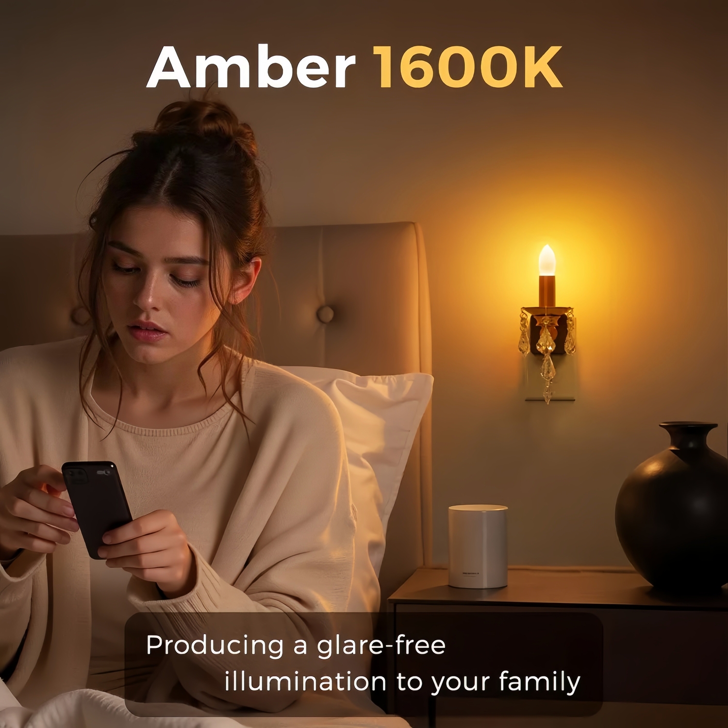 LED Amber Candle Pendant Night Light Plug-In with Crystal Drops, Dimmable 1W Nightlight for Hallway & Bedroom