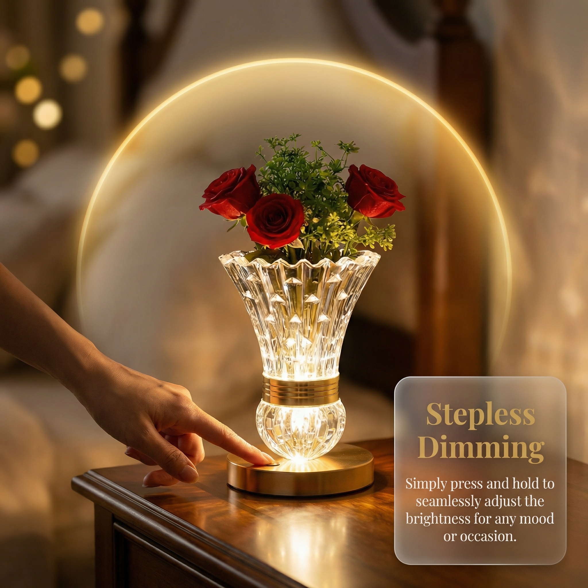 2-in-1 Crystal Vase Table Lamp