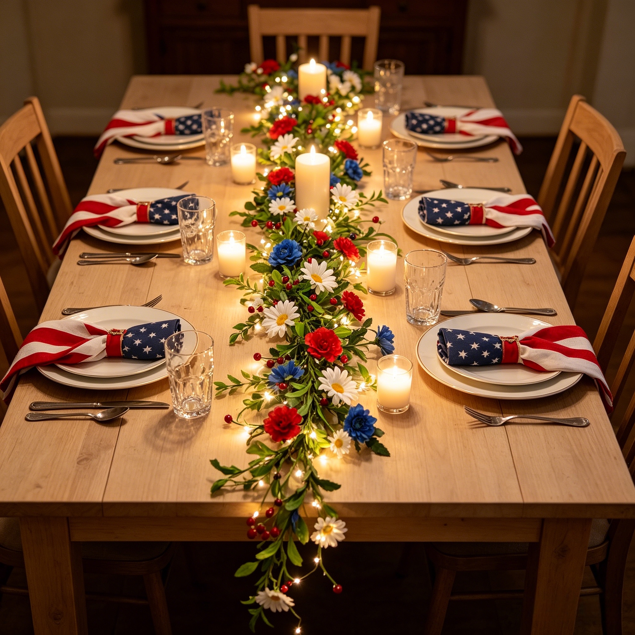 6FT Pre-Lit Patriotic Floral Garland