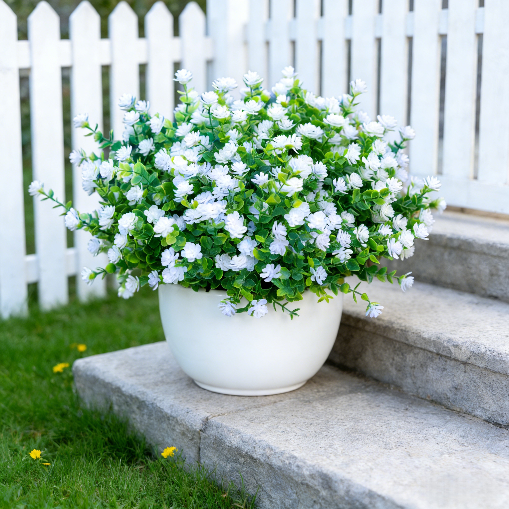 Artificial White Outdoor Flower Bouquets – UV Resistant Faux Spring Flowers for Outdoor Porch, Garden & Patio Decor