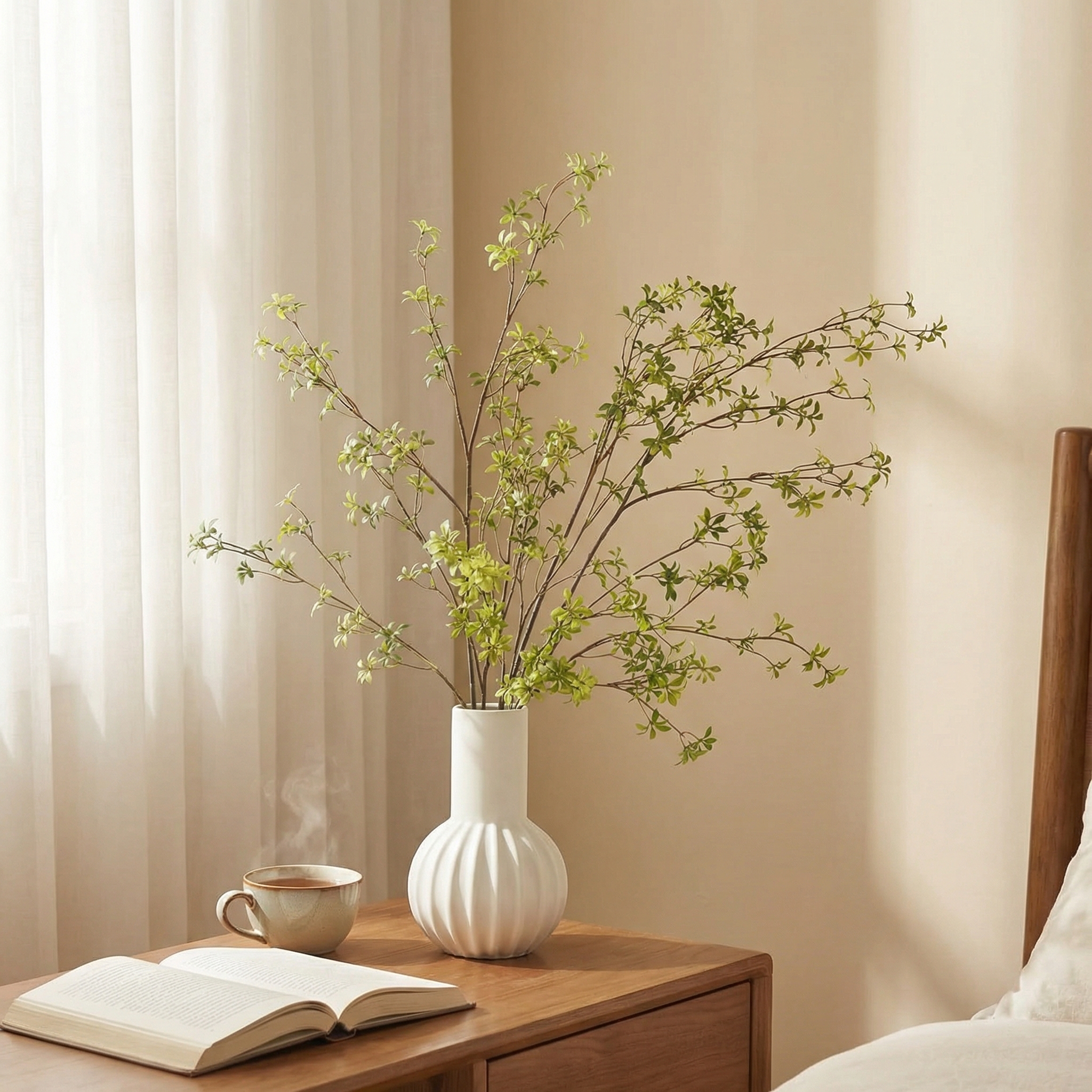 Artificial Greenery Stems – 47” Tall Real Touch Faux Enkianthus Twig Branches for Vase Filler, Home, Office, Wedding & Shop Décor