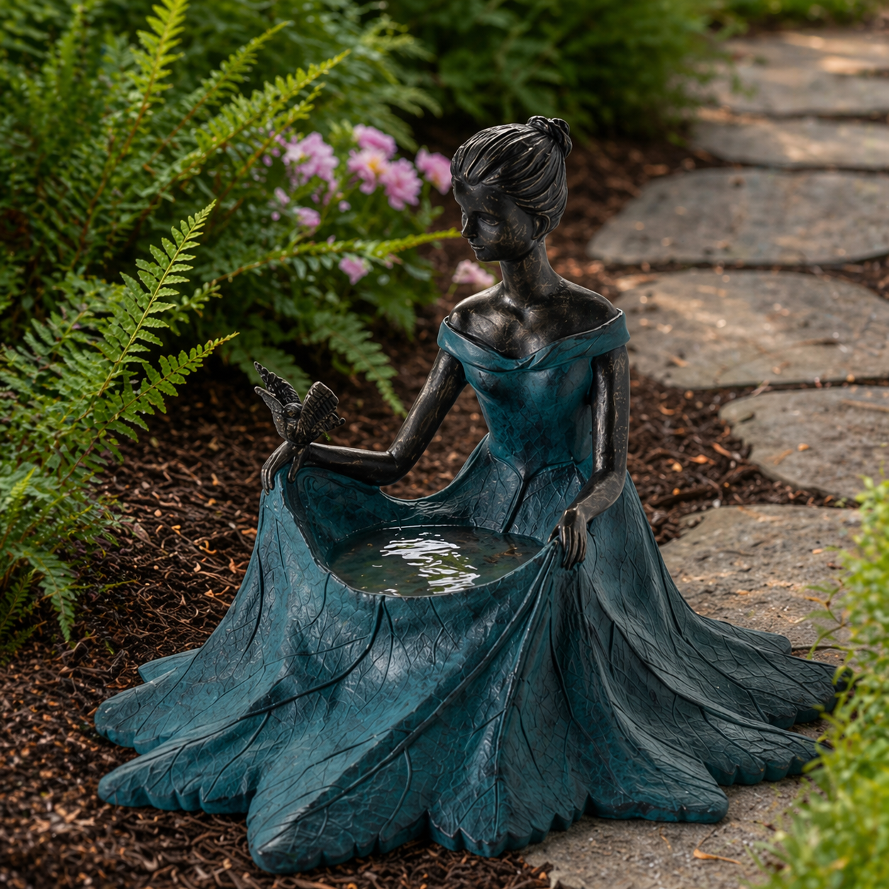Elegant Lady Garden Bird Feeder Statue with Seed Bowl