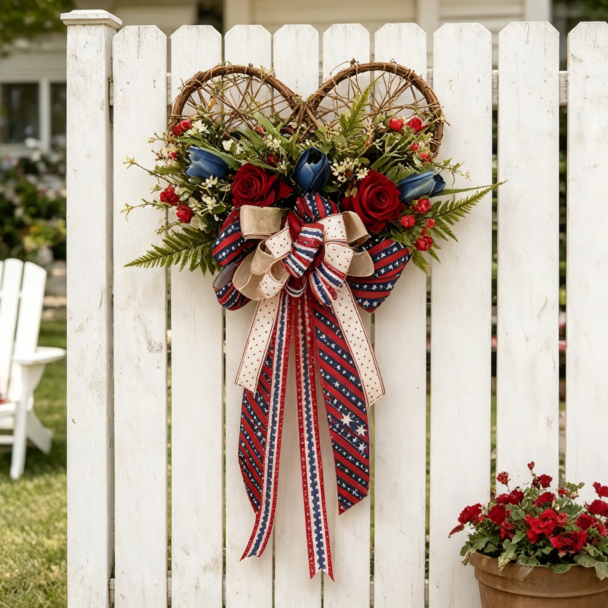 24 Inch Patriotic Heart Wreath for Front Door