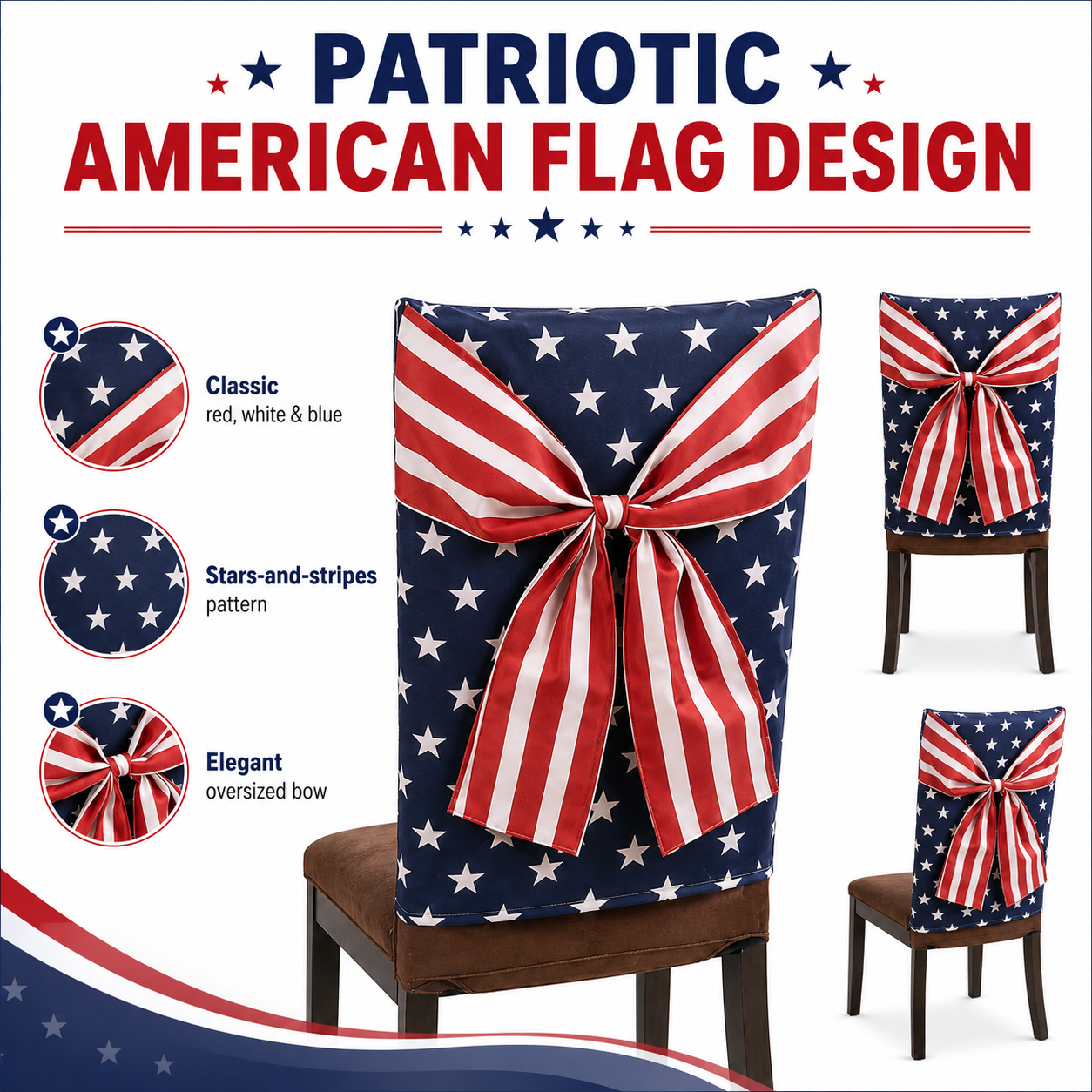 Independence Day Chair Covers with Patriotic Bow