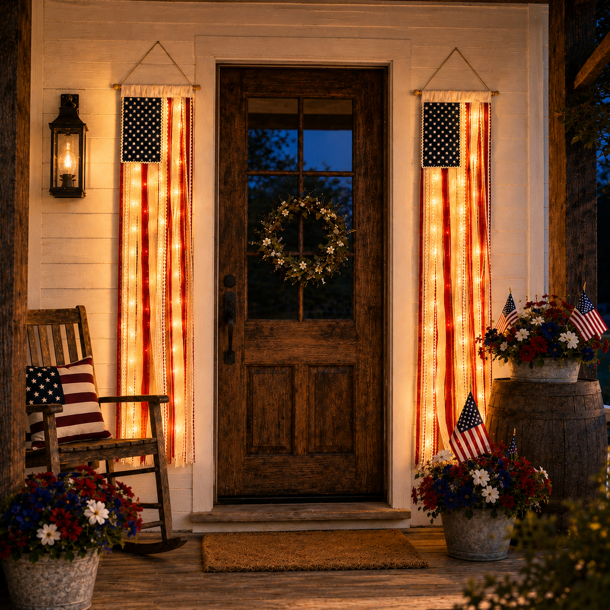 Lighted Rag Patriotic Porch Banner