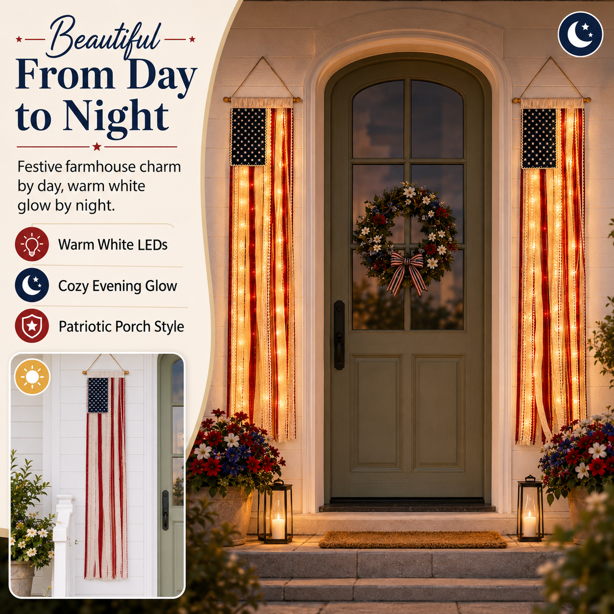 Lighted Rag Patriotic Porch Banner