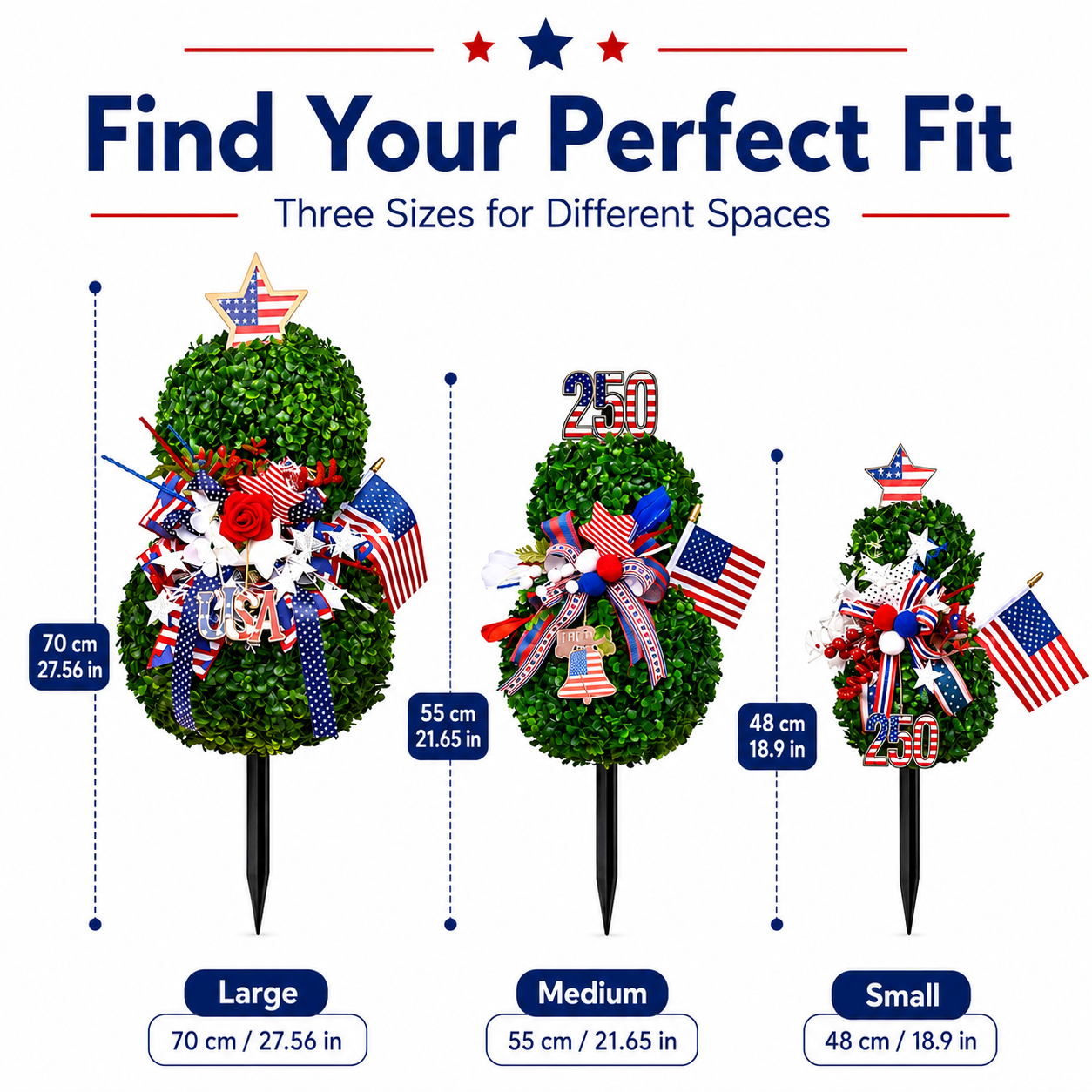 4th of July Patriotic Artificial Topiary Garden Stake