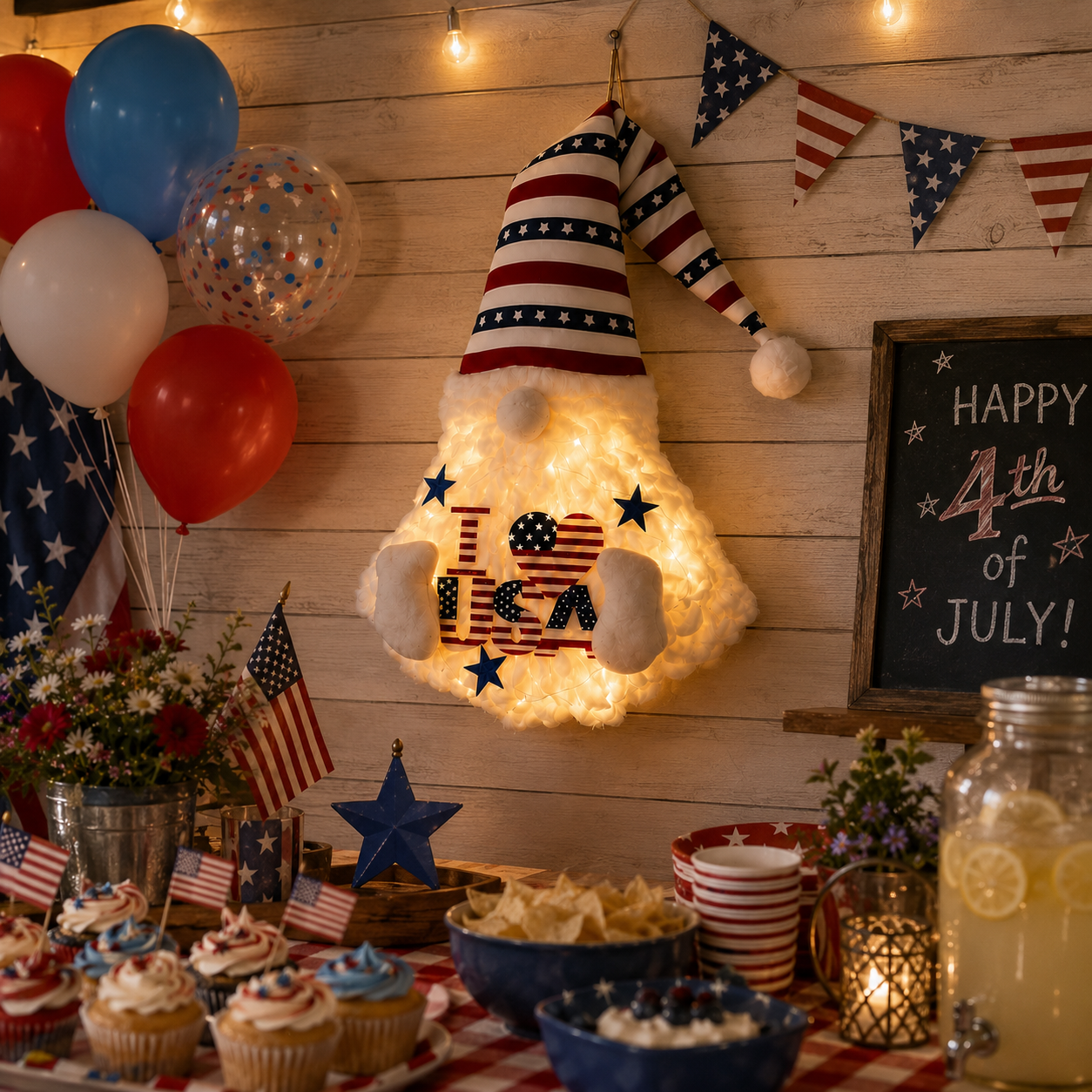 24" Lighted Patriotic Gnome Front Door Decor