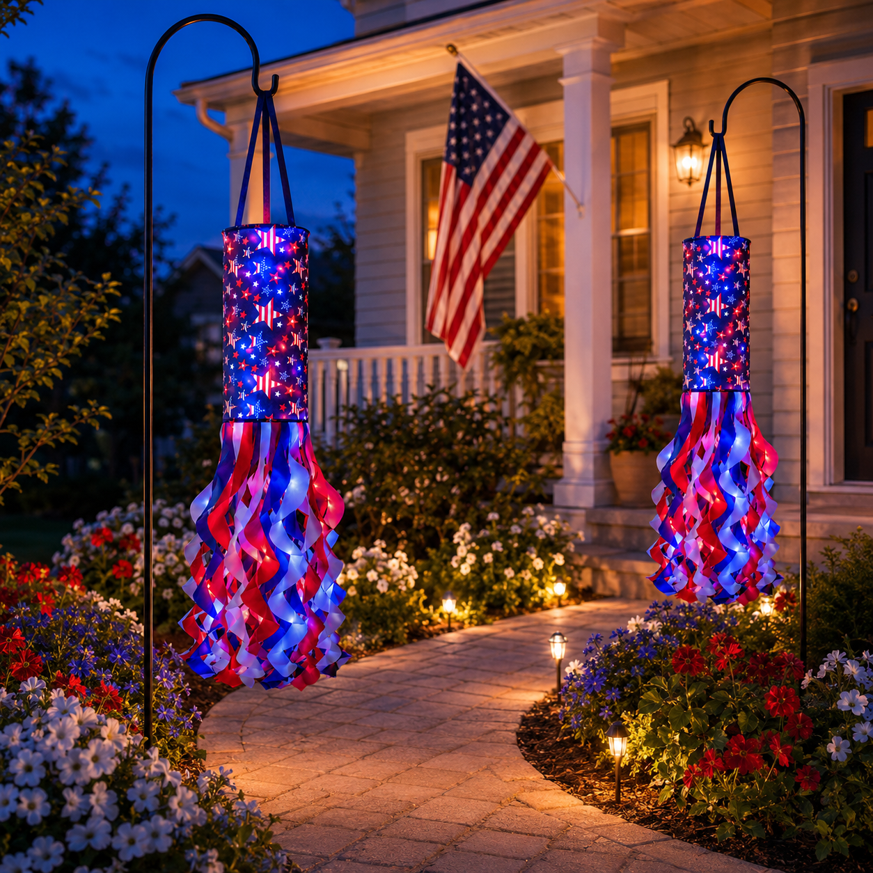 Lighted Patriotic Hanging Windsock