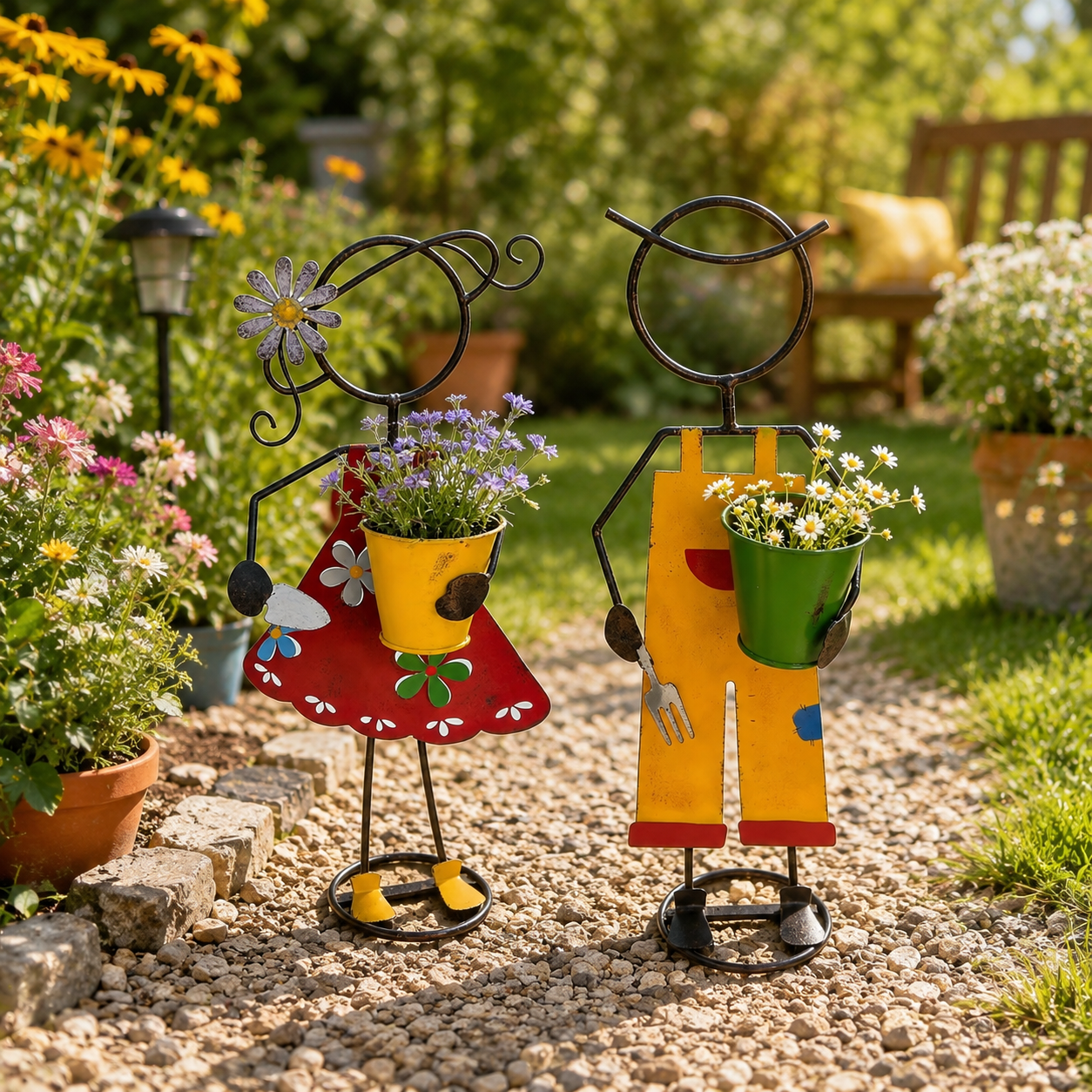 Cute Metal Garden Planter Statue