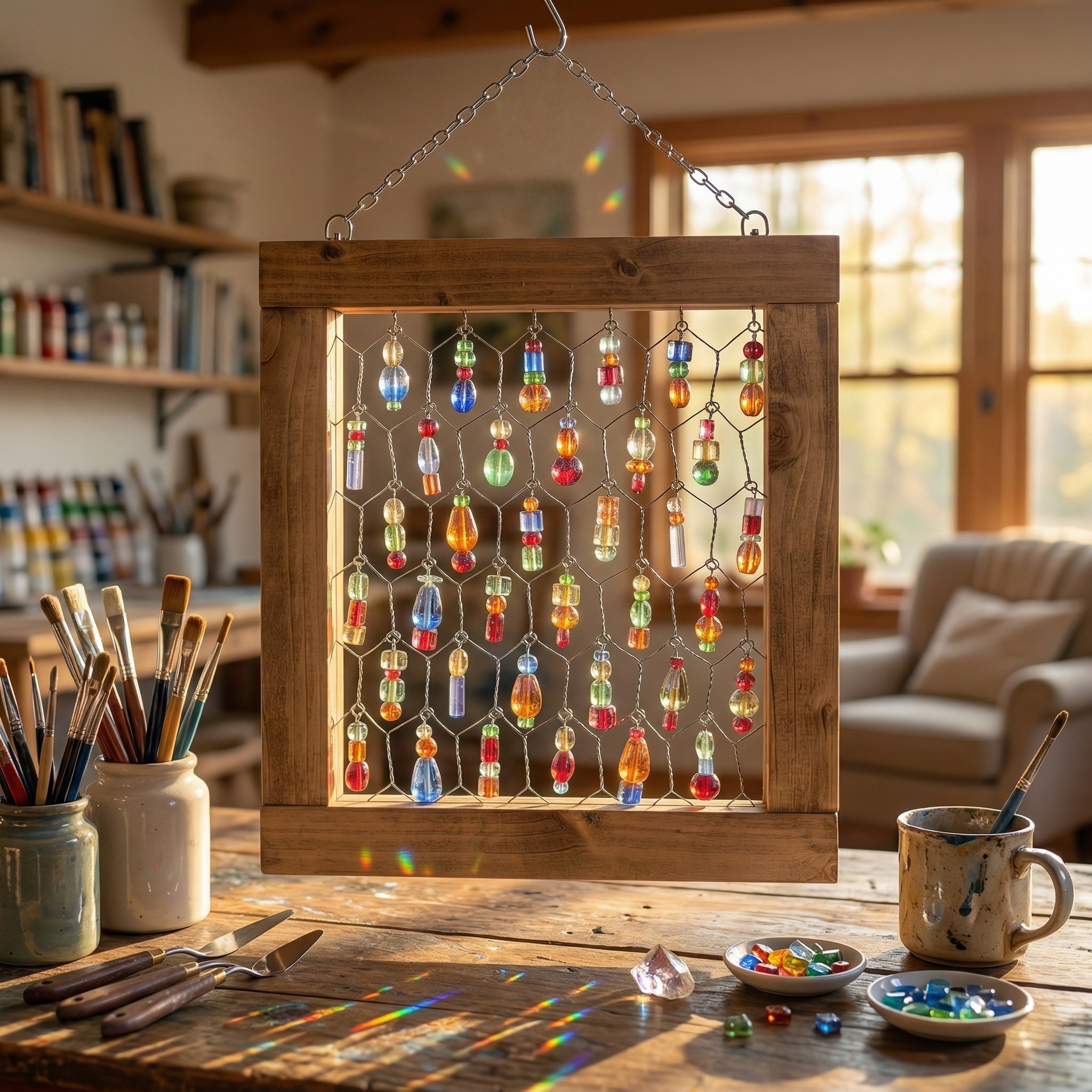 Rustic Beaded Chicken Wire Suncatcher