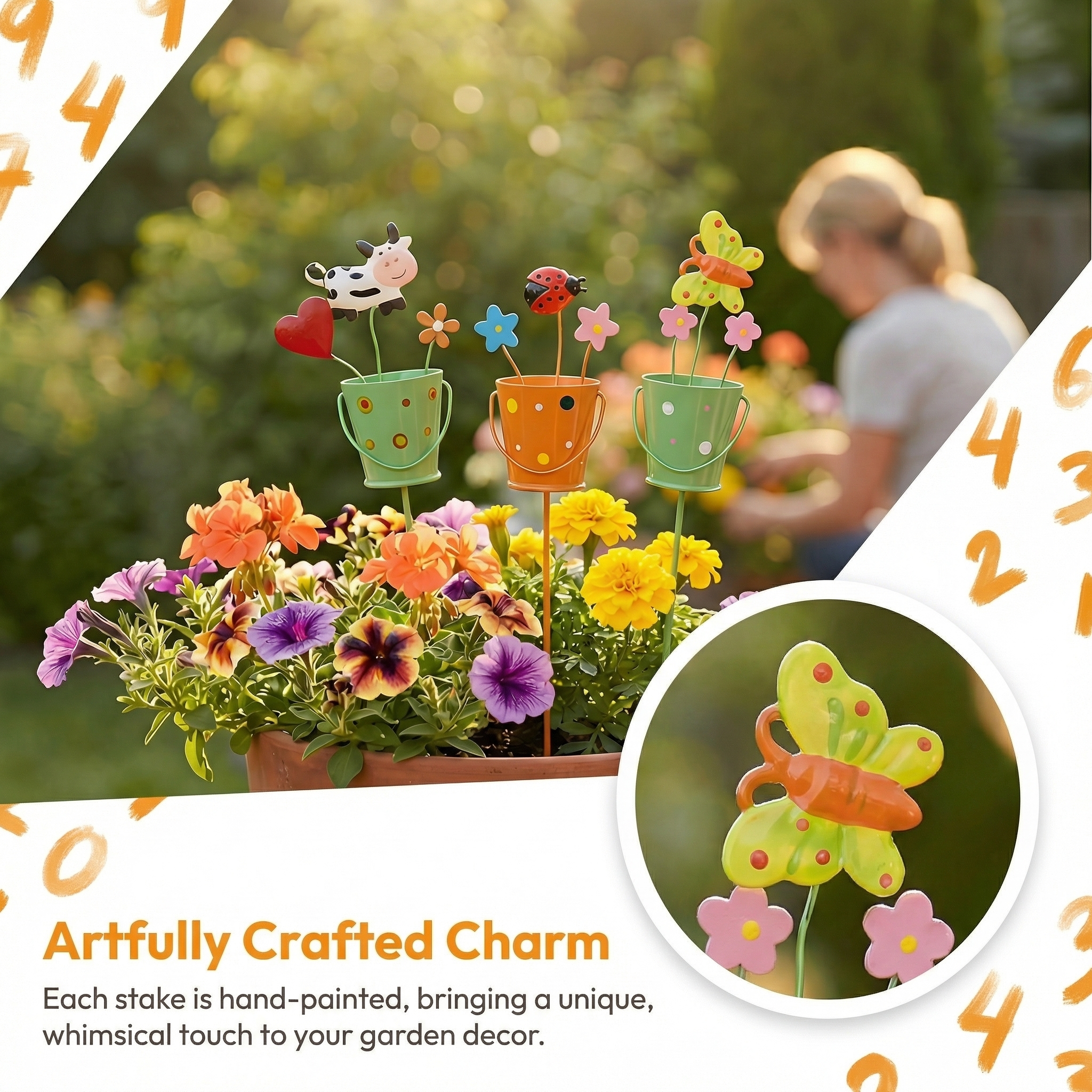 Set of 3 Metal Flower Pot Garden Stakes