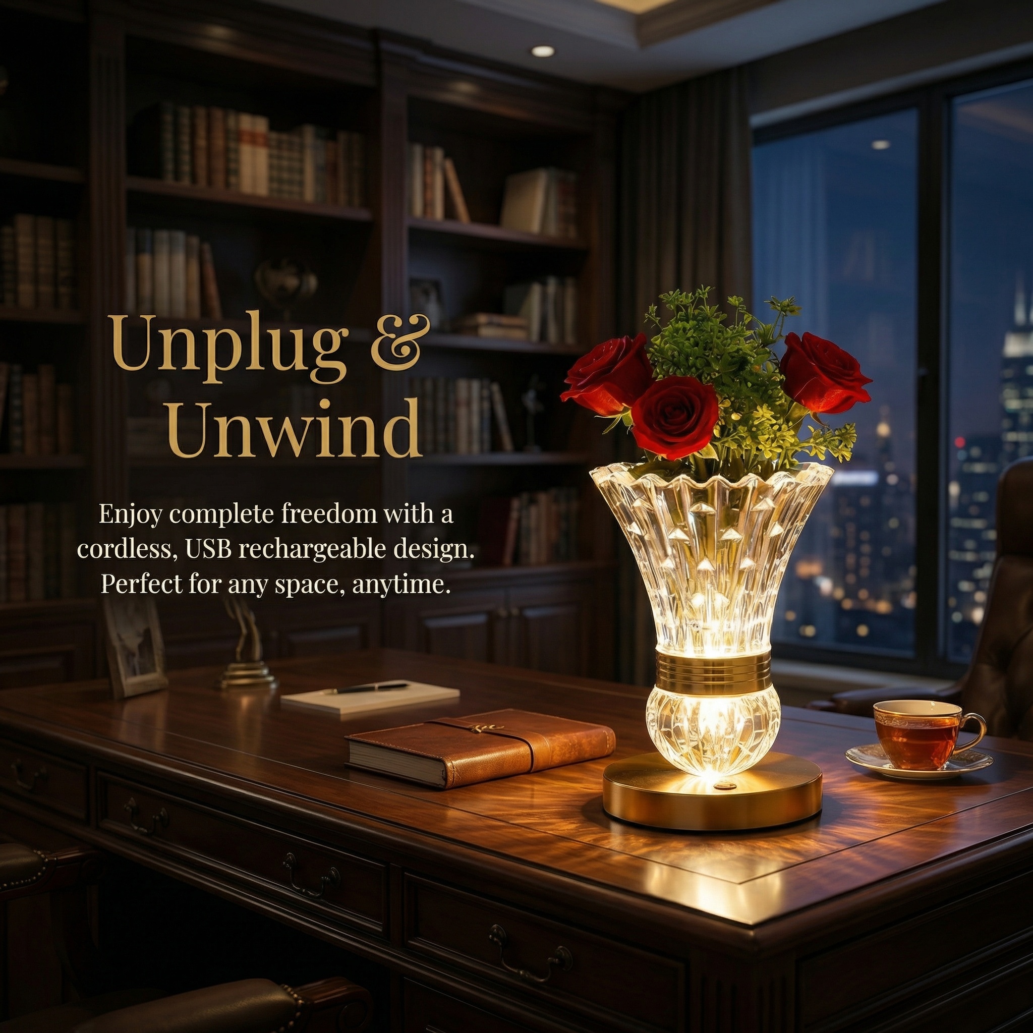 2-in-1 Crystal Vase Table Lamp