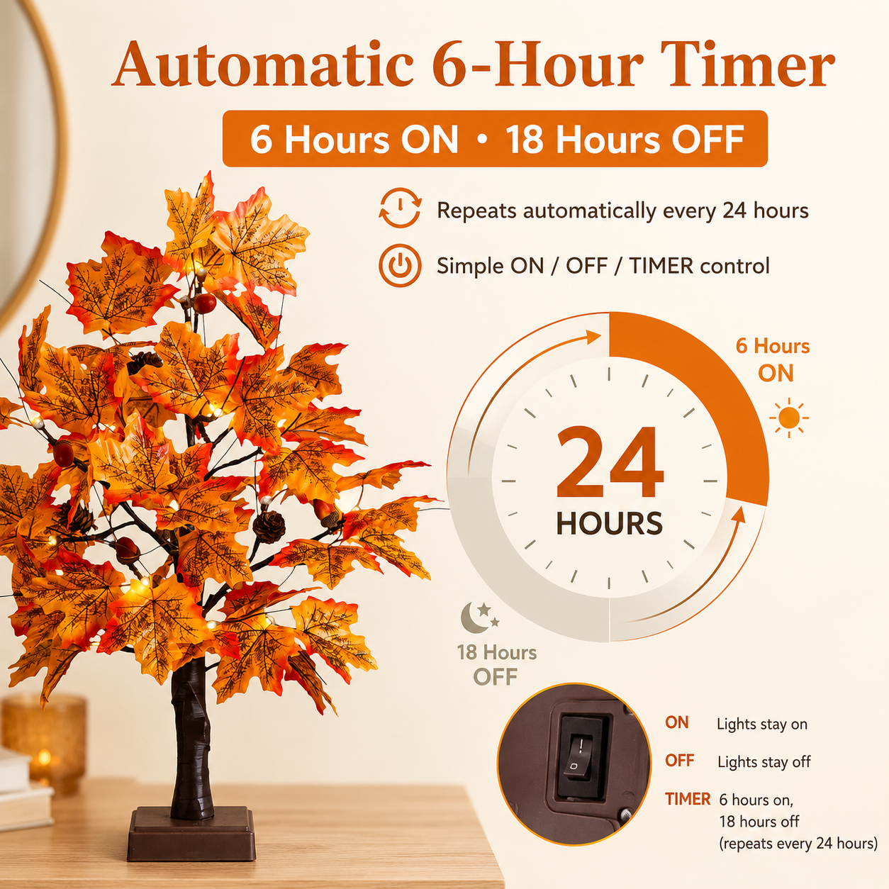 Pre-Lit Fall Maple Tree Tabletop Decor