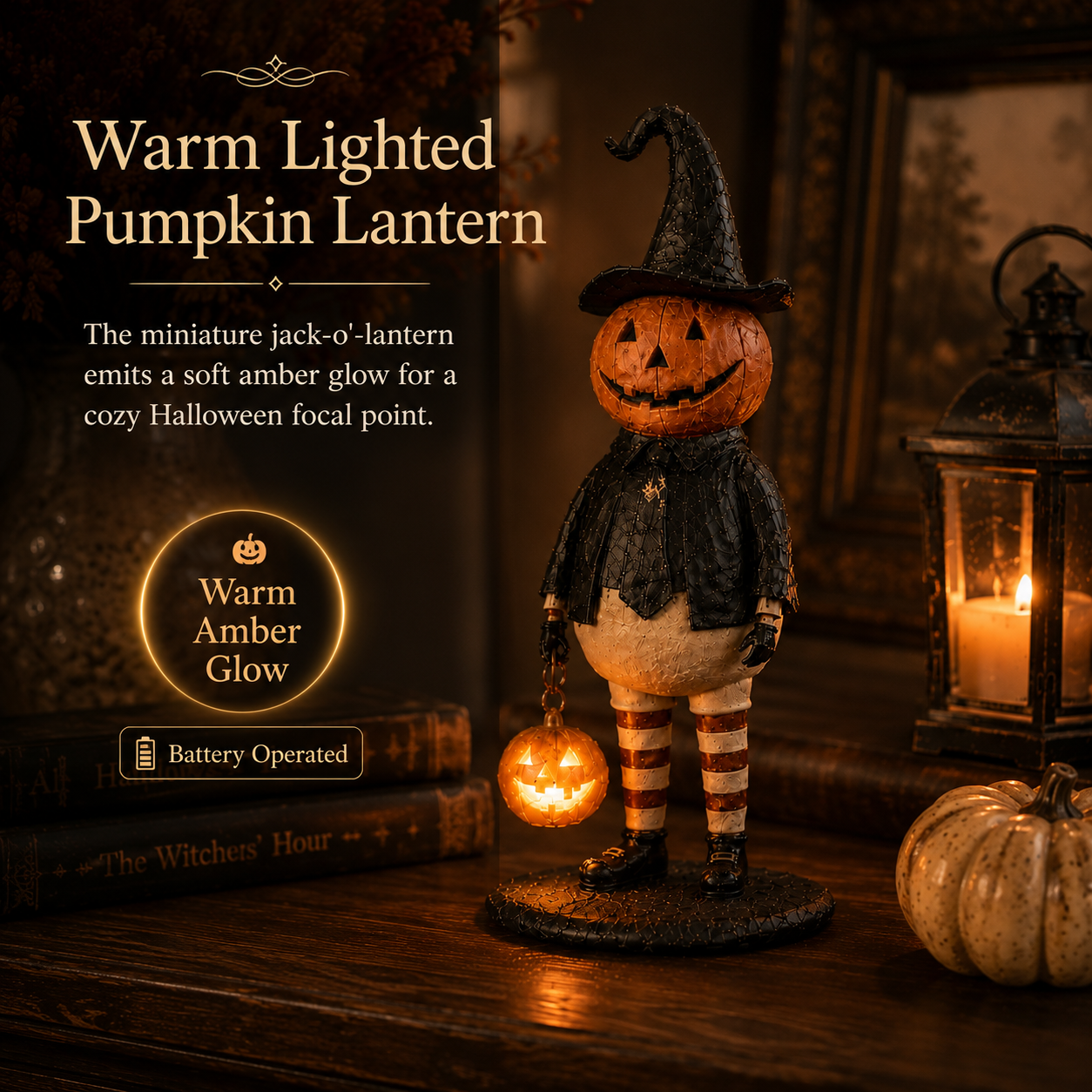 Vintage Lighted Pumpkin Witch Figurine