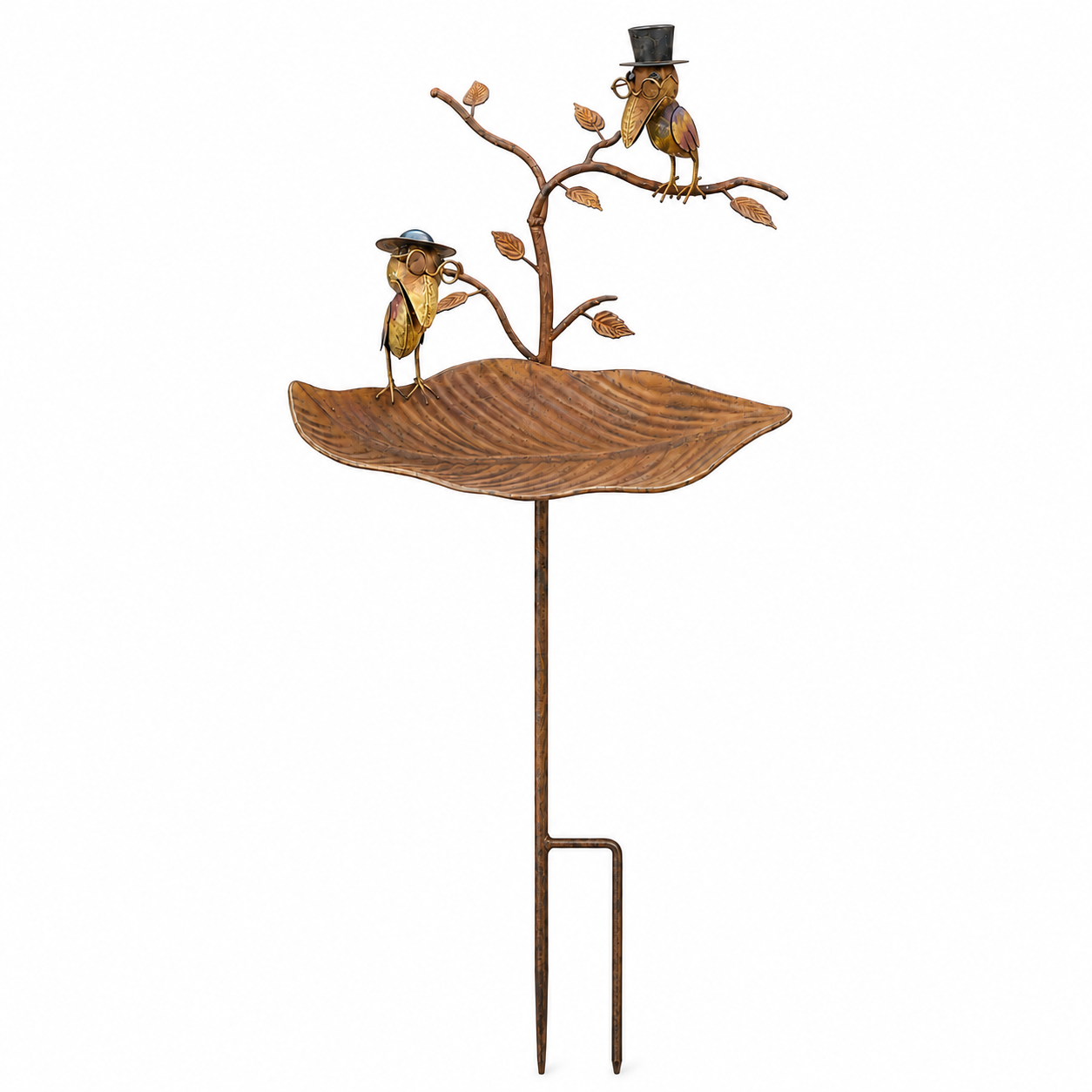 Vintage Metal Leaf Bird Feeder Garden Stake