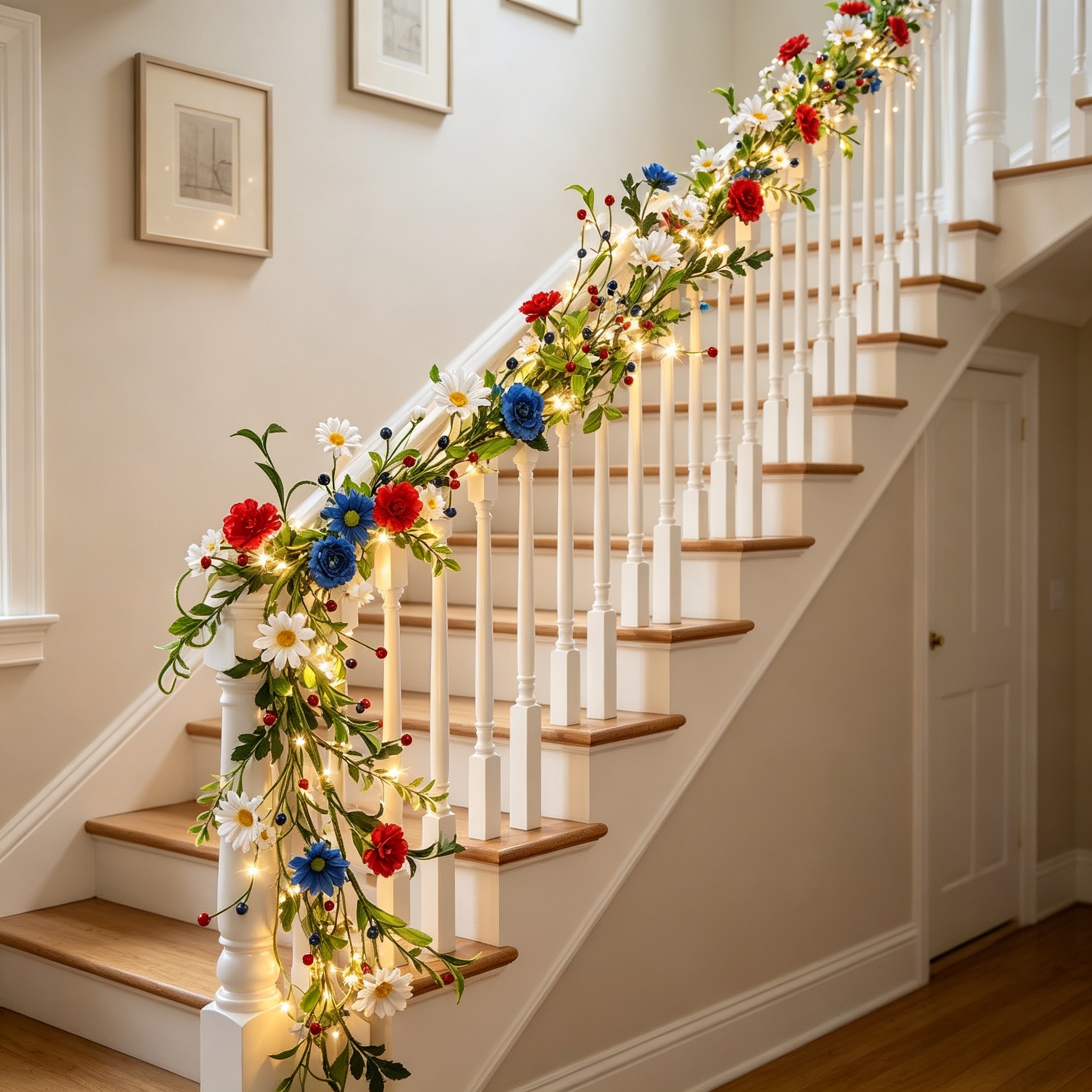 6FT Pre-Lit Patriotic Floral Garland