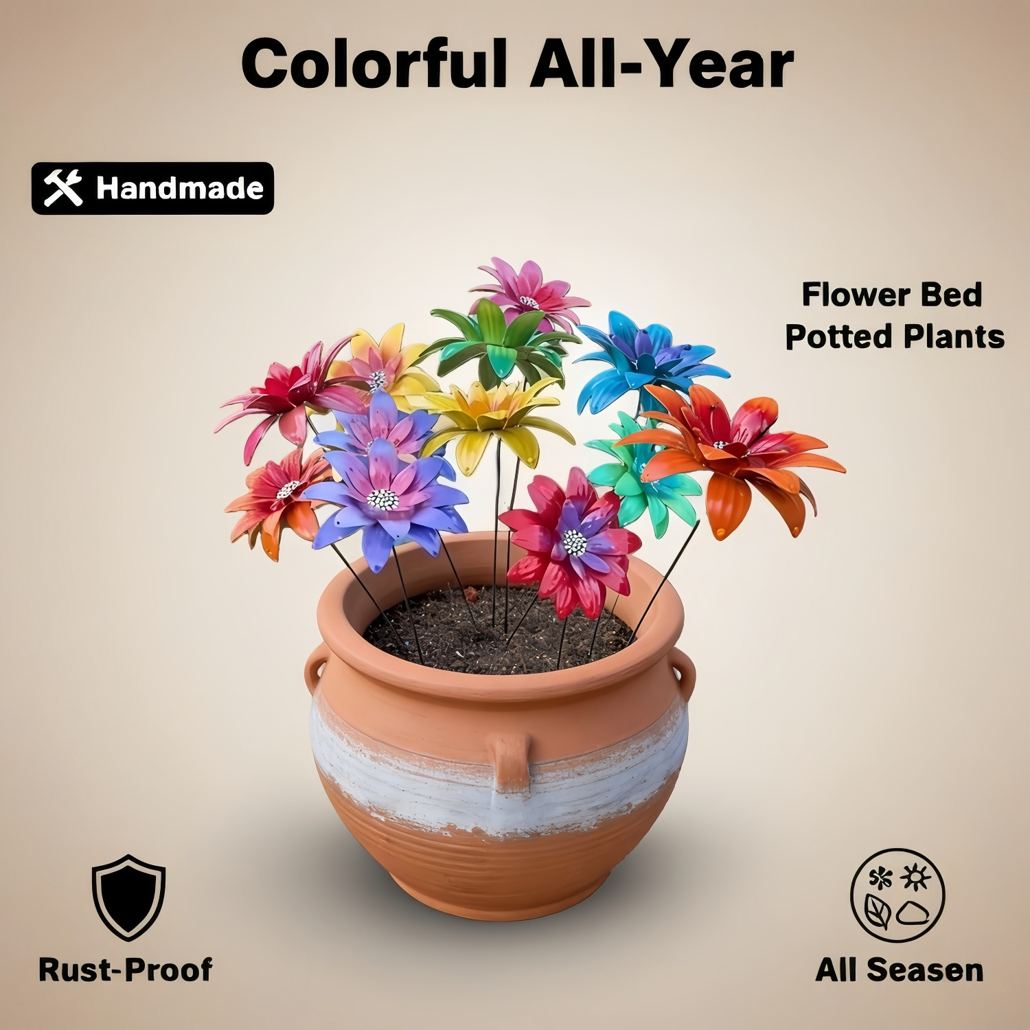 Rustic Metal Colorful Flowers Garden Stakes